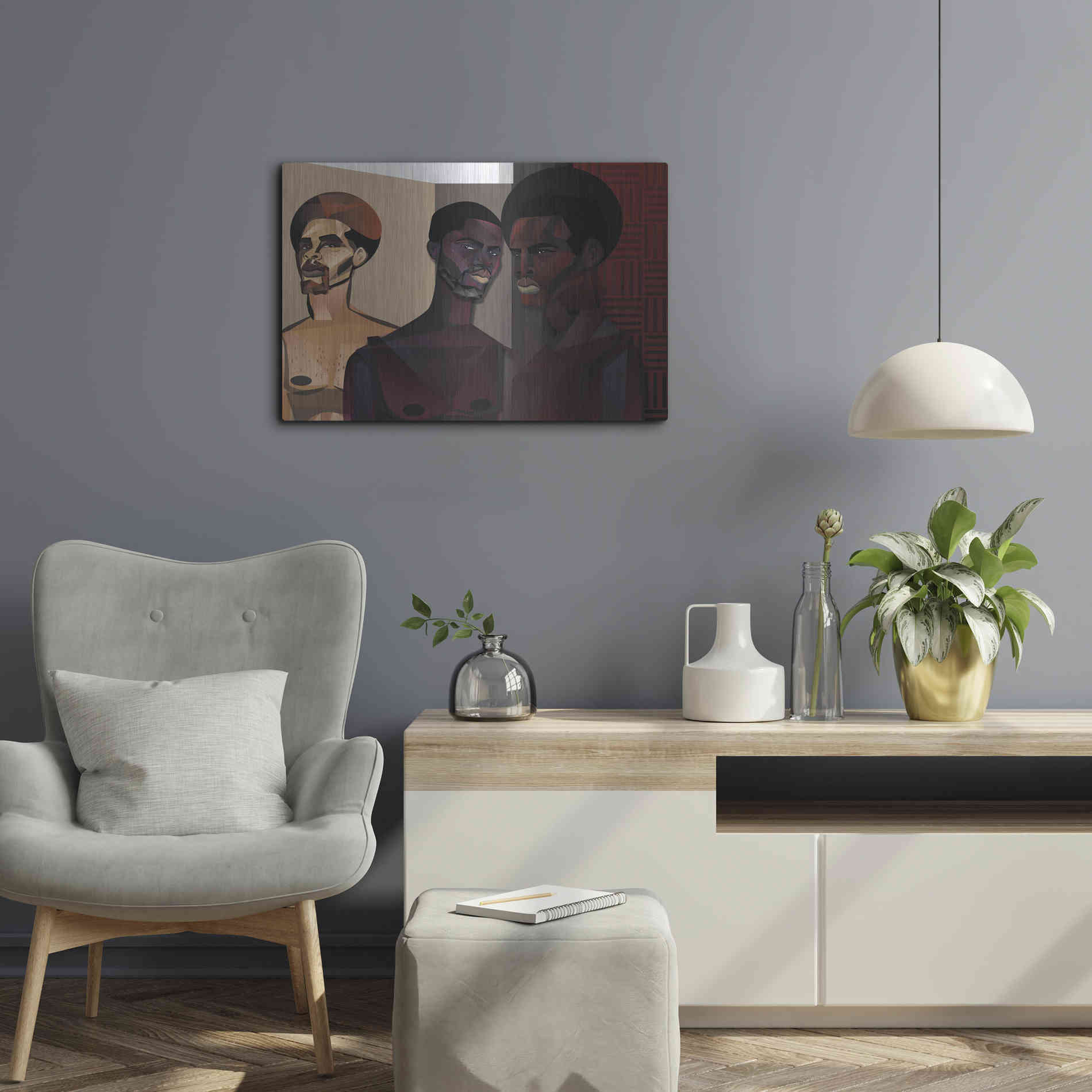 Luxe Metal Art 'Three Men' by Jaleel Campbell, Metal Wall Art,24x16