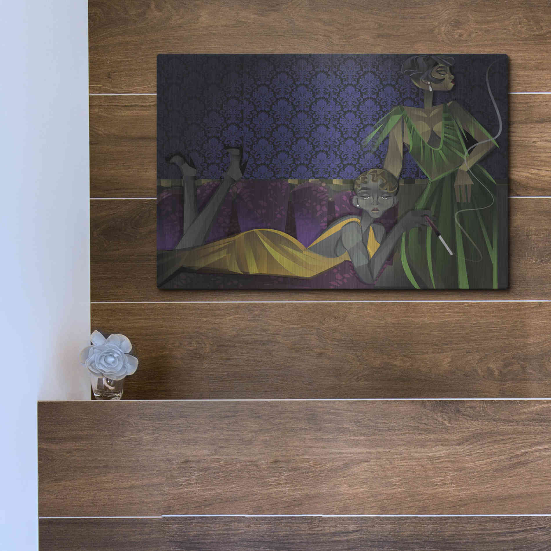 Luxe Metal Art 'Two Women' by Jaleel Campbell, Metal Wall Art,16x12