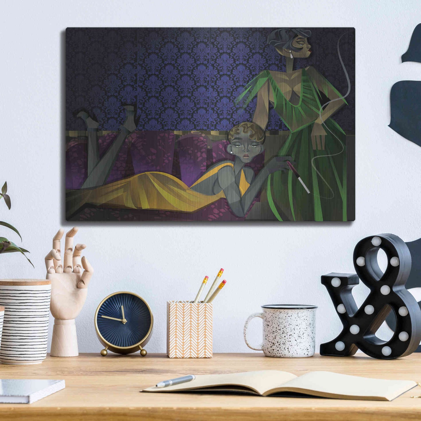 Luxe Metal Art 'Two Women' by Jaleel Campbell, Metal Wall Art,16x12