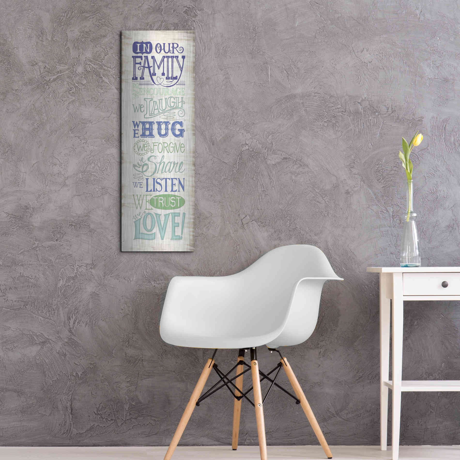 Luxe Metal Art 'In Our Family' by Deb Strain, Metal Wall Art,12x36