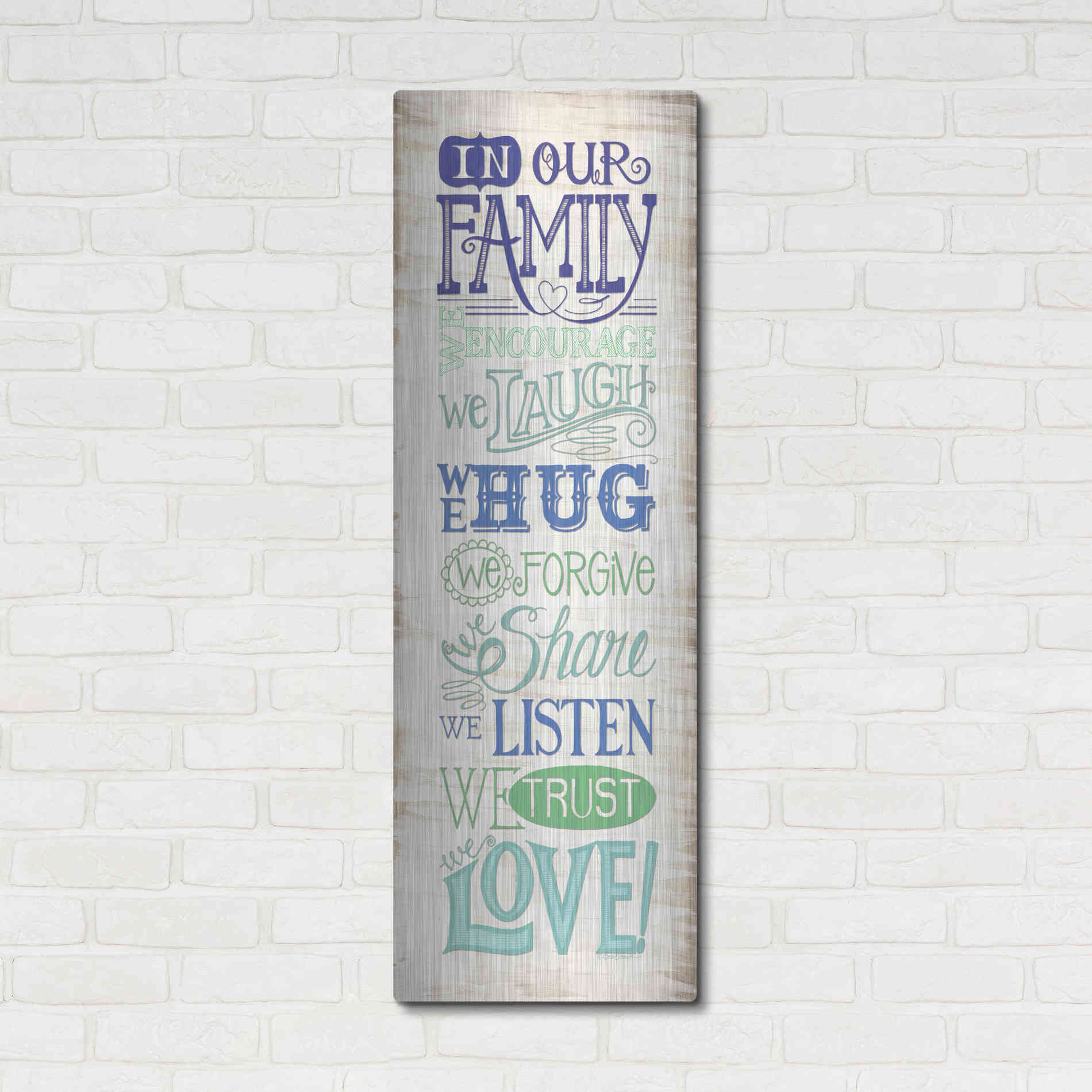 Luxe Metal Art 'In Our Family' by Deb Strain, Metal Wall Art,16x48