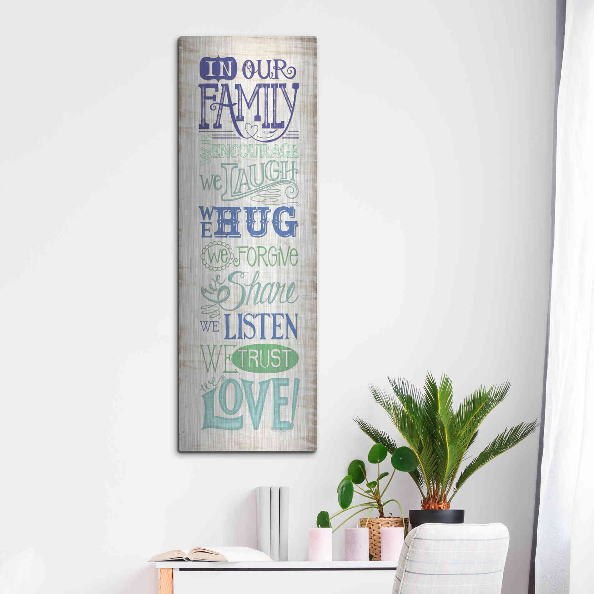 Luxe Metal Art 'In Our Family' by Deb Strain, Metal Wall Art,16x48