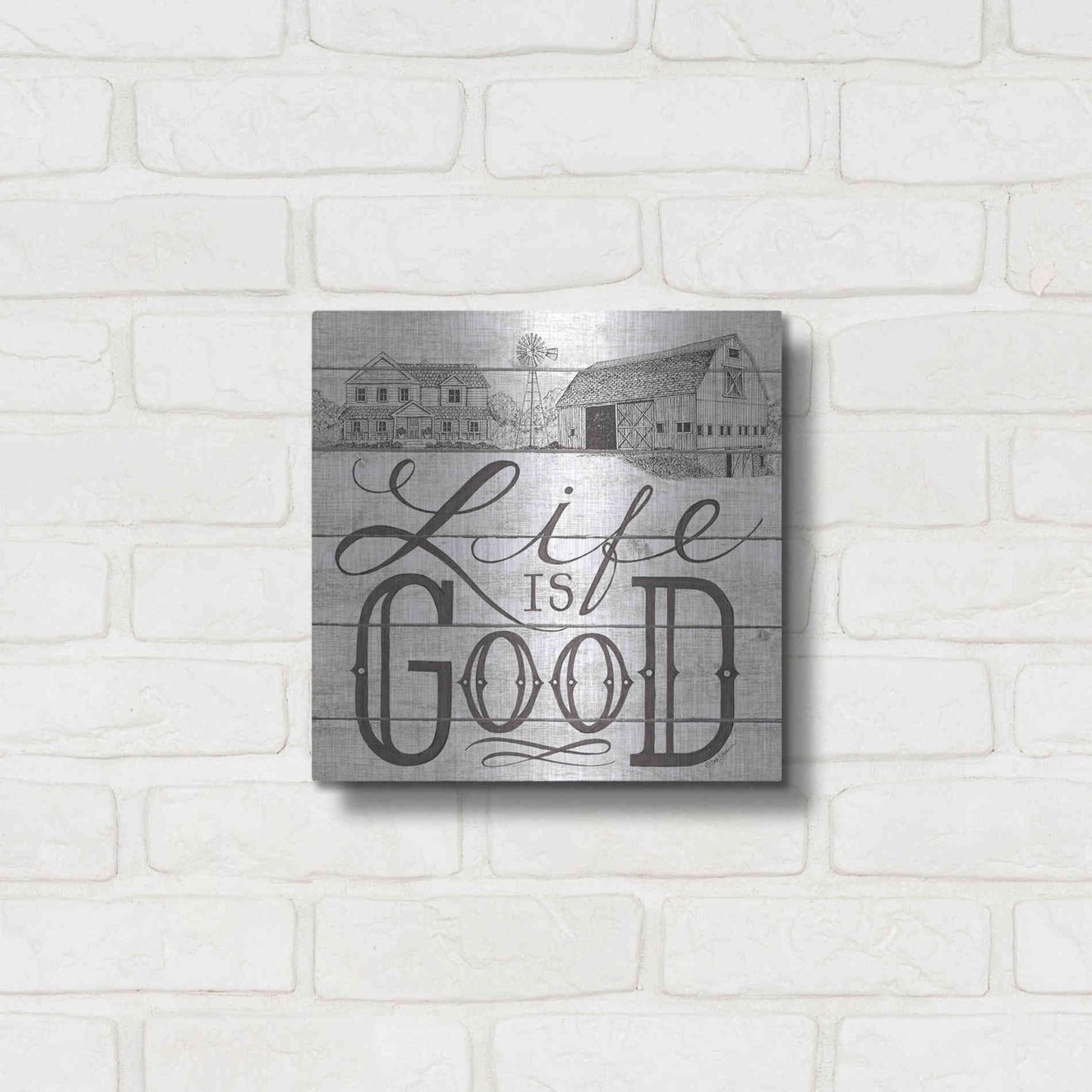 Luxe Metal Art 'Life is Good' by Deb Strain, Metal Wall Art,12x12