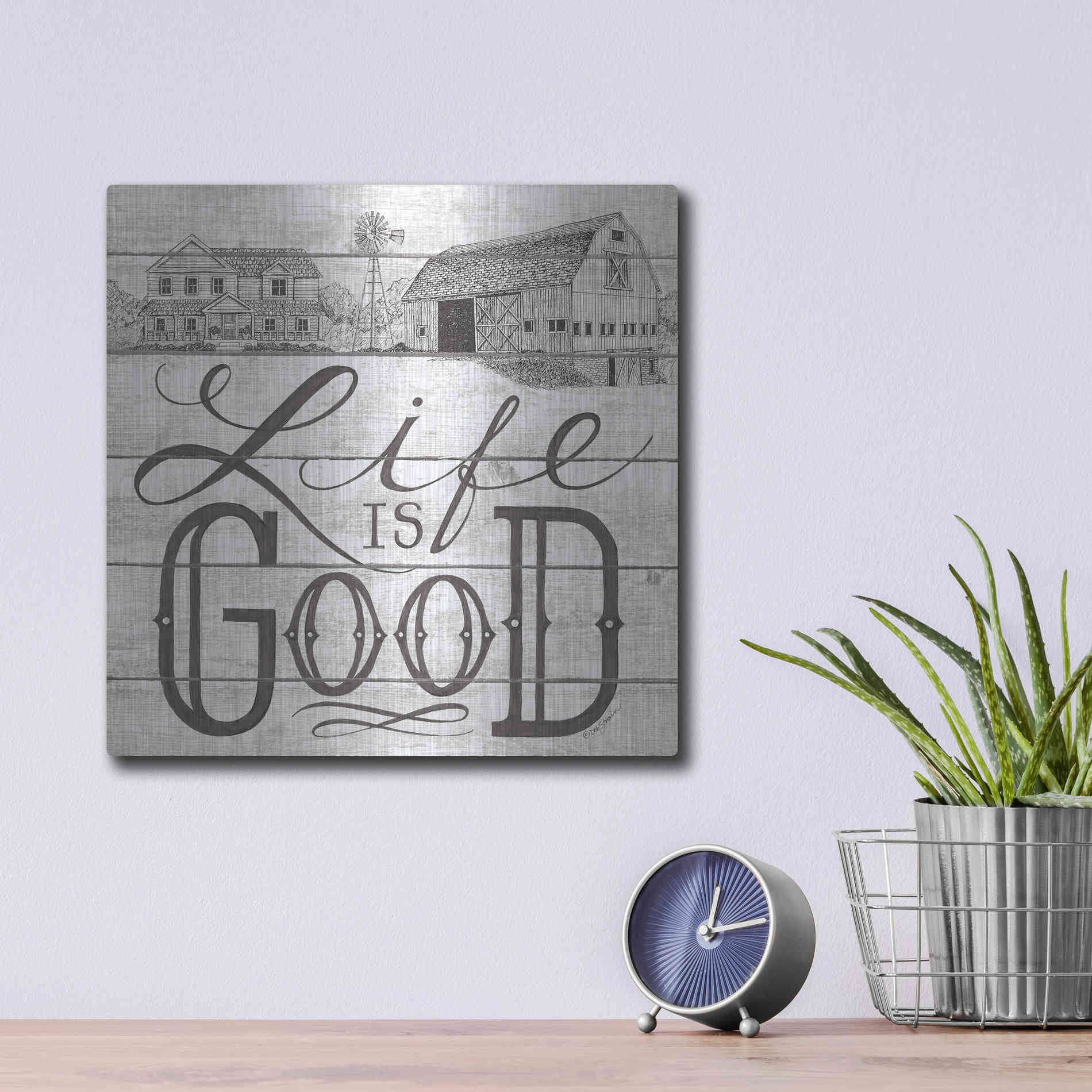 Luxe Metal Art 'Life is Good' by Deb Strain, Metal Wall Art,12x12