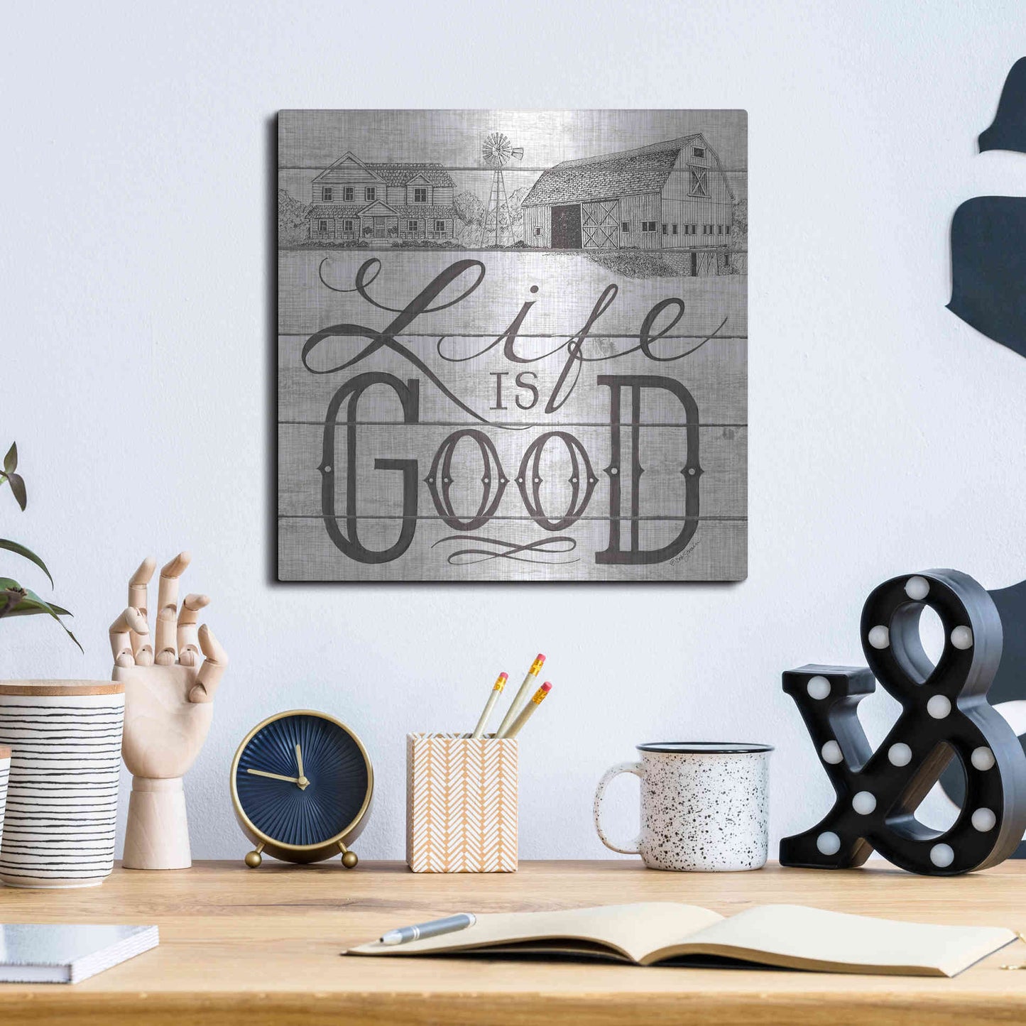 Luxe Metal Art 'Life is Good' by Deb Strain, Metal Wall Art,12x12