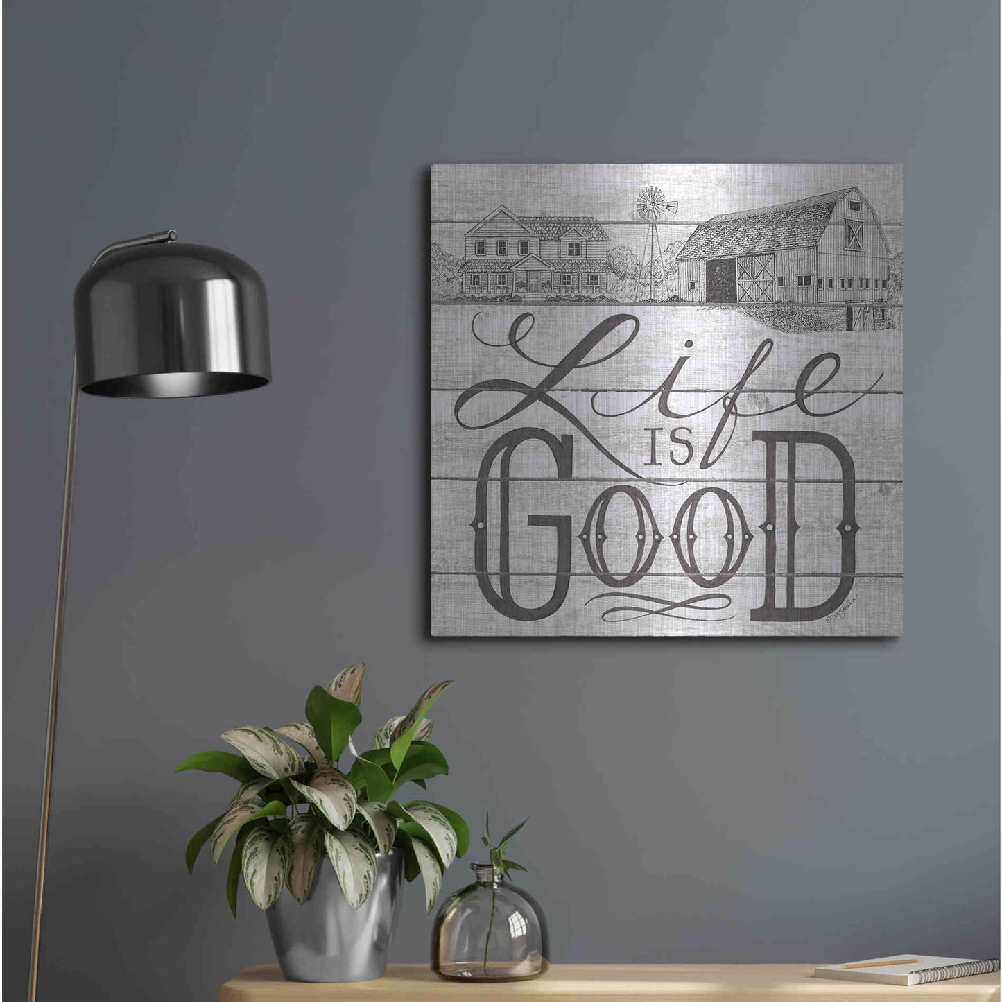 Luxe Metal Art 'Life is Good' by Deb Strain, Metal Wall Art,24x24