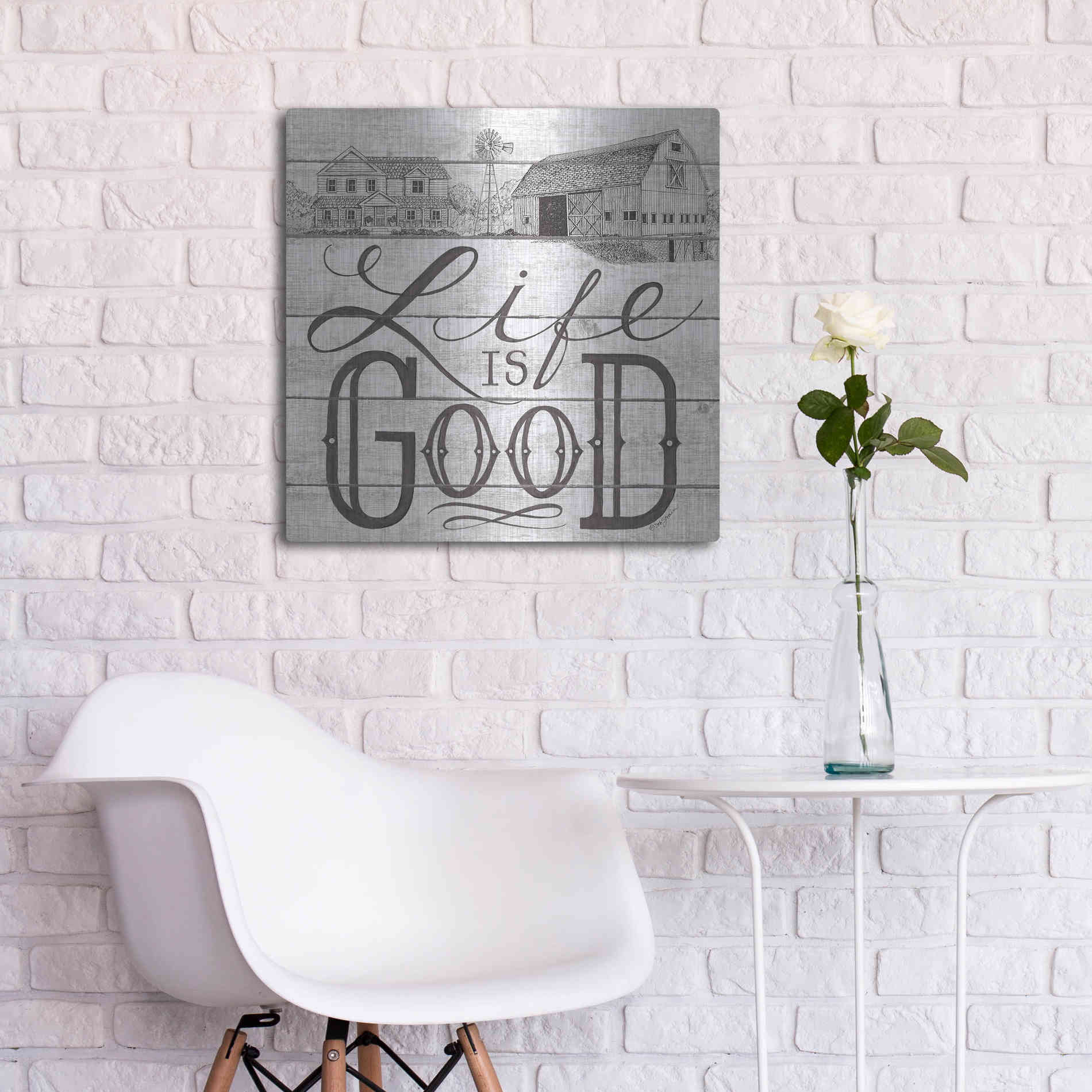 Luxe Metal Art 'Life is Good' by Deb Strain, Metal Wall Art,24x24