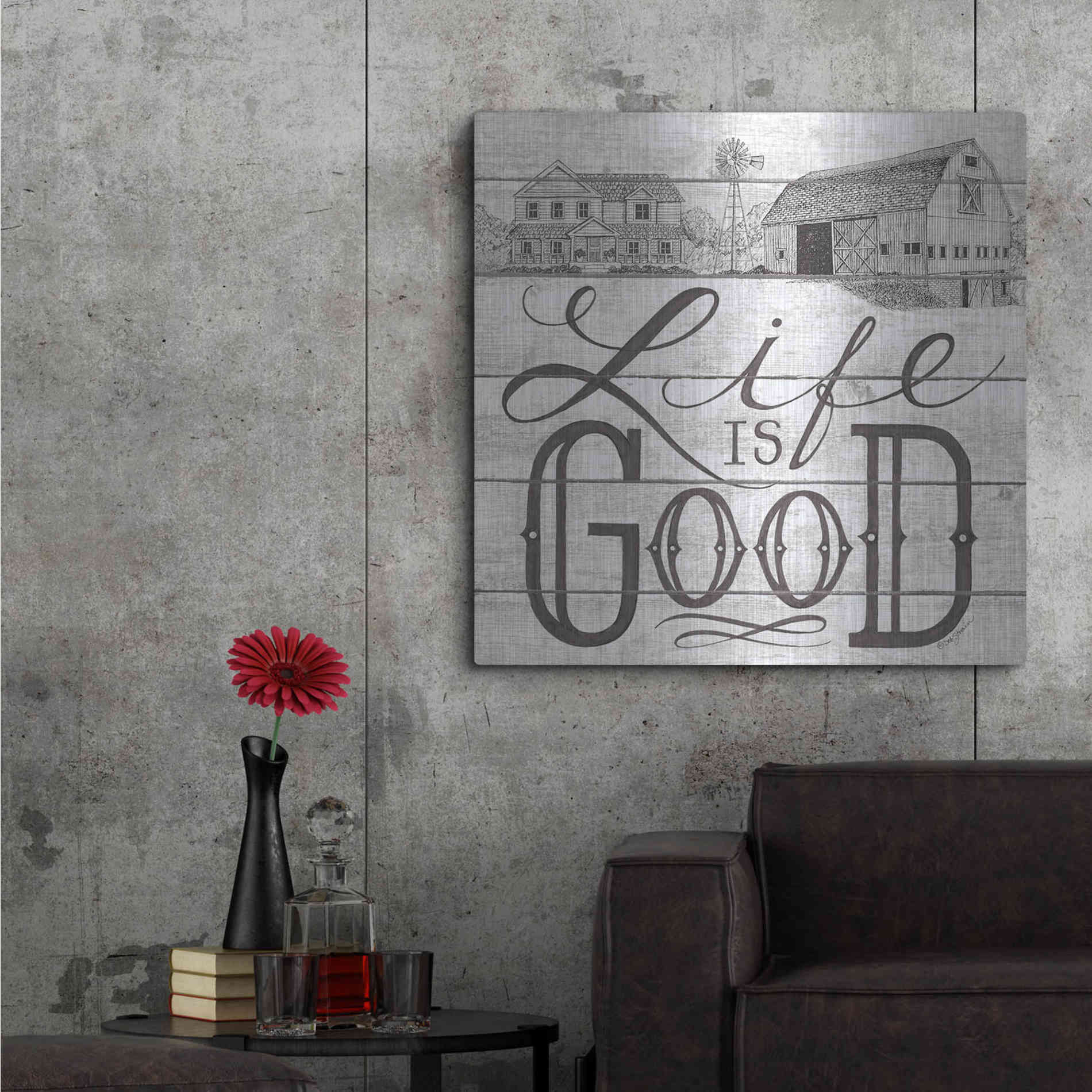 Luxe Metal Art 'Life is Good' by Deb Strain, Metal Wall Art,36x36