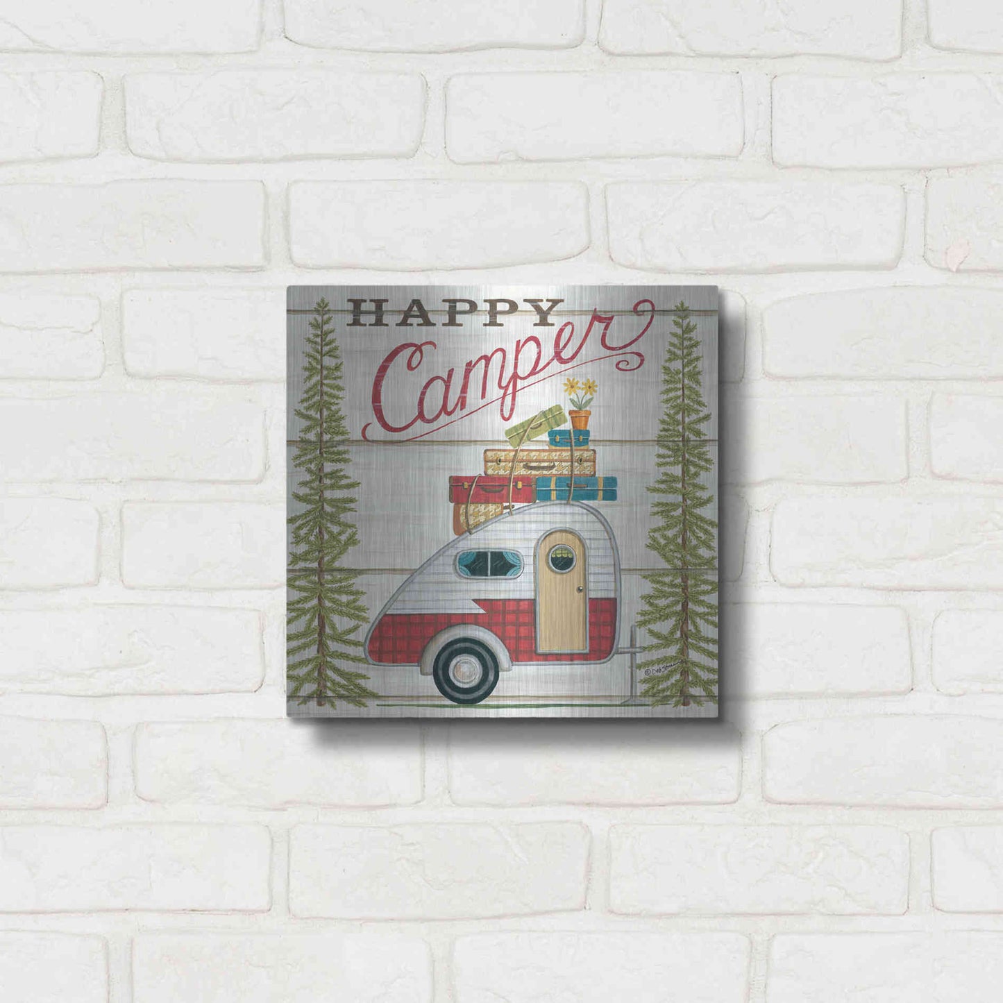 Luxe Metal Art 'Happy Camper' by Deb Strain, Metal Wall Art,12x12