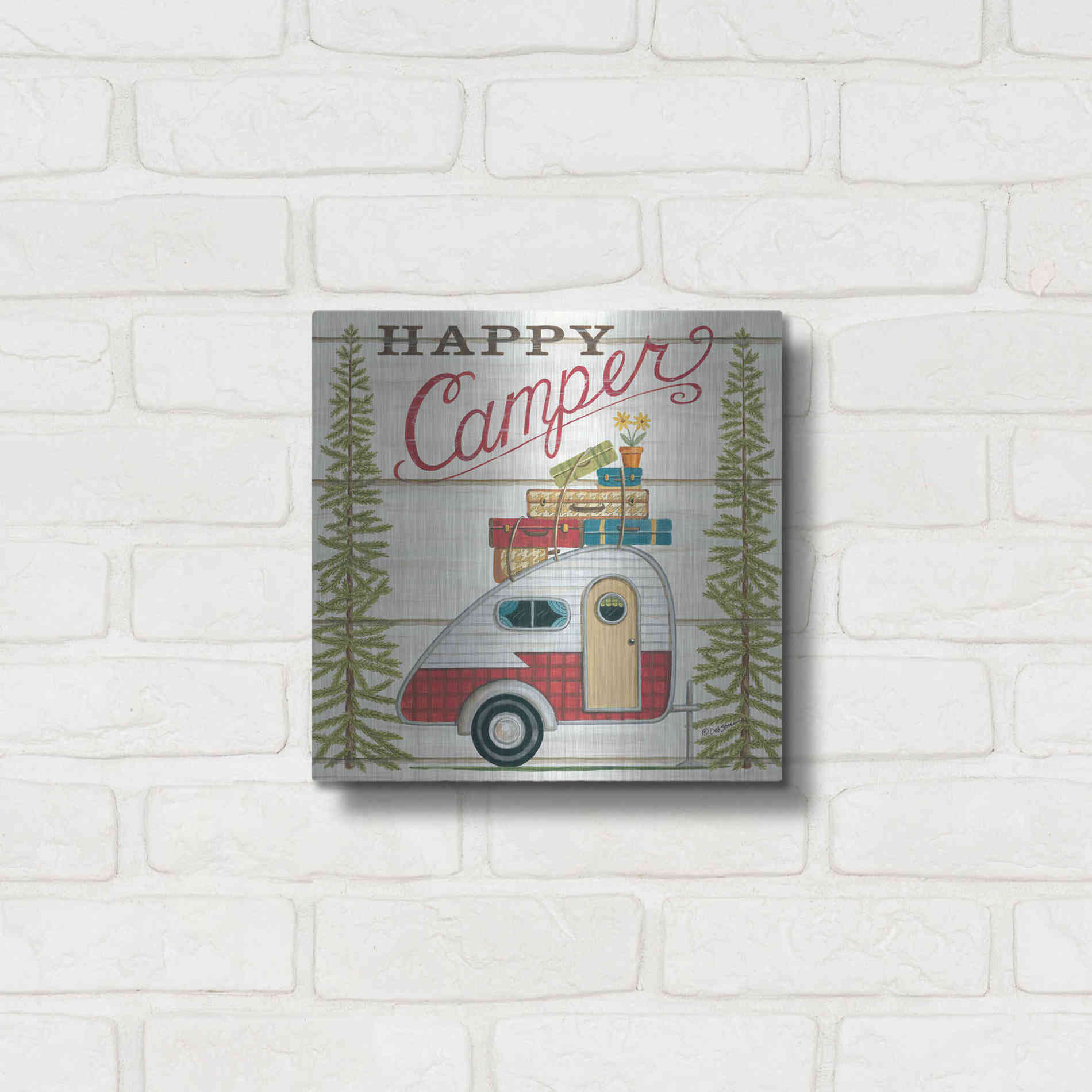 Luxe Metal Art 'Happy Camper' by Deb Strain, Metal Wall Art,12x12