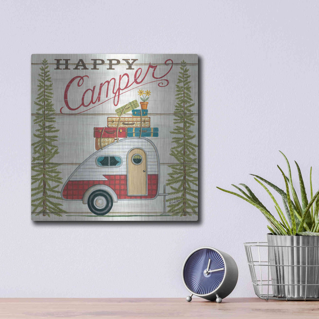 Luxe Metal Art 'Happy Camper' by Deb Strain, Metal Wall Art,12x12