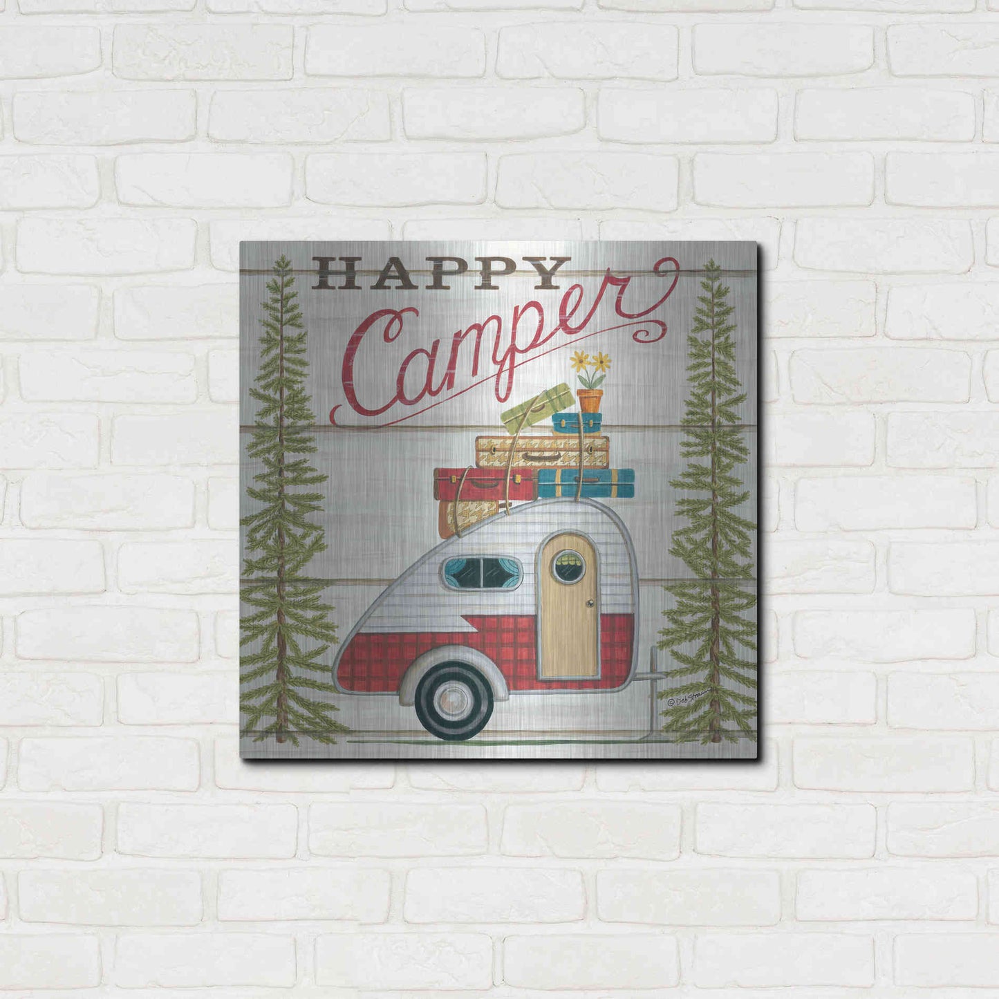 Luxe Metal Art 'Happy Camper' by Deb Strain, Metal Wall Art,24x24