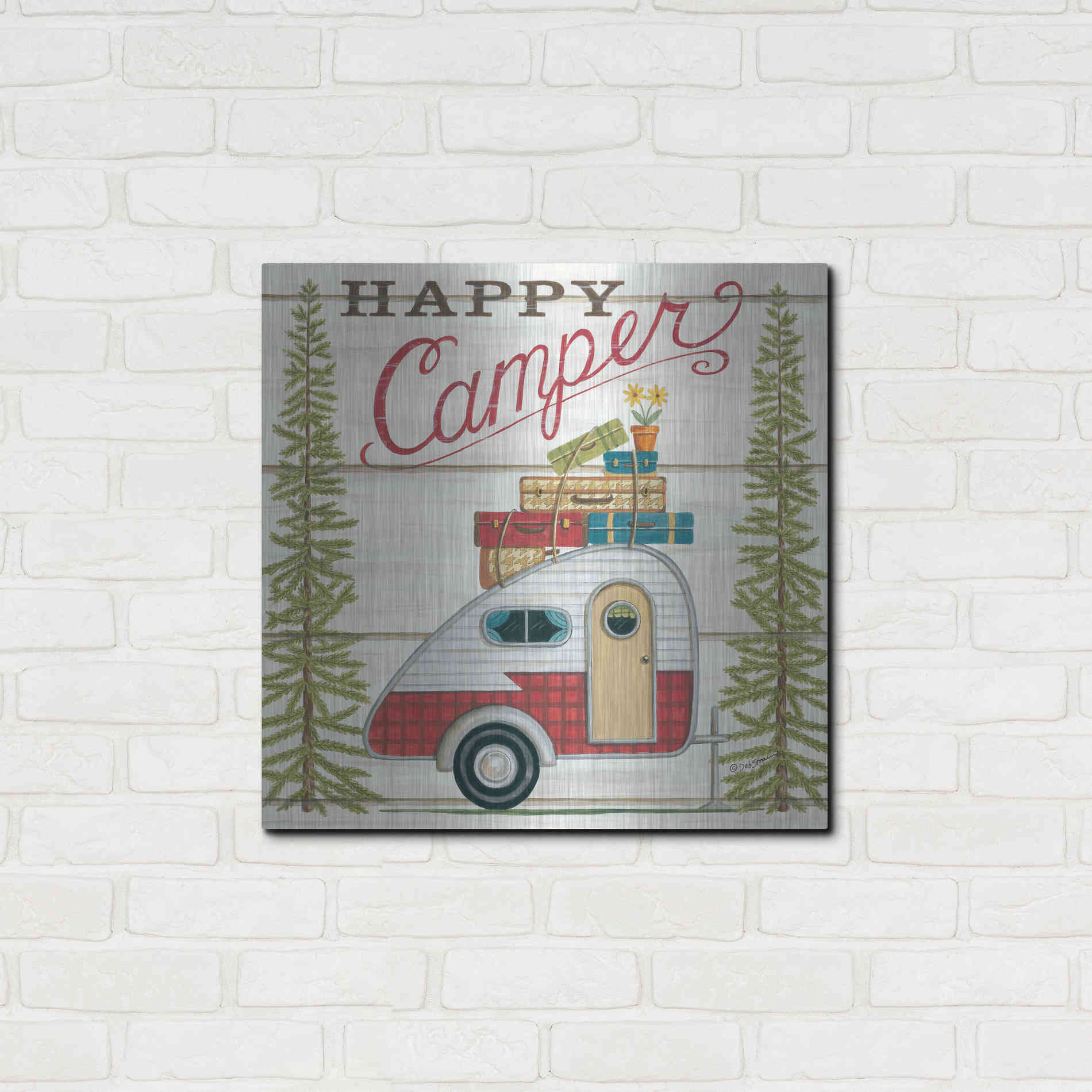 Luxe Metal Art 'Happy Camper' by Deb Strain, Metal Wall Art,24x24