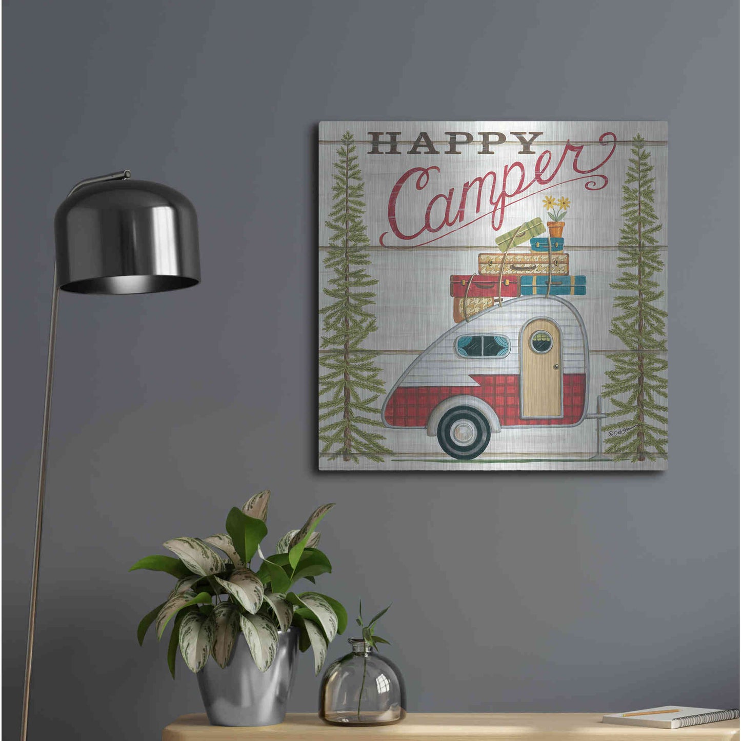 Luxe Metal Art 'Happy Camper' by Deb Strain, Metal Wall Art,24x24
