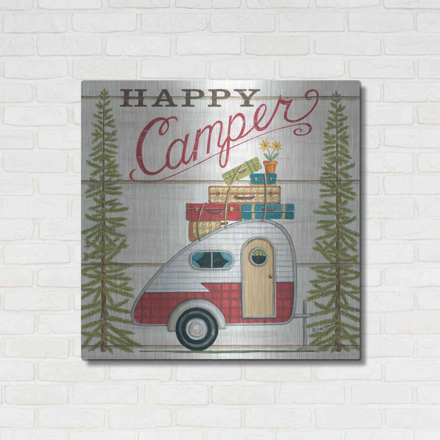 Luxe Metal Art 'Happy Camper' by Deb Strain, Metal Wall Art,36x36