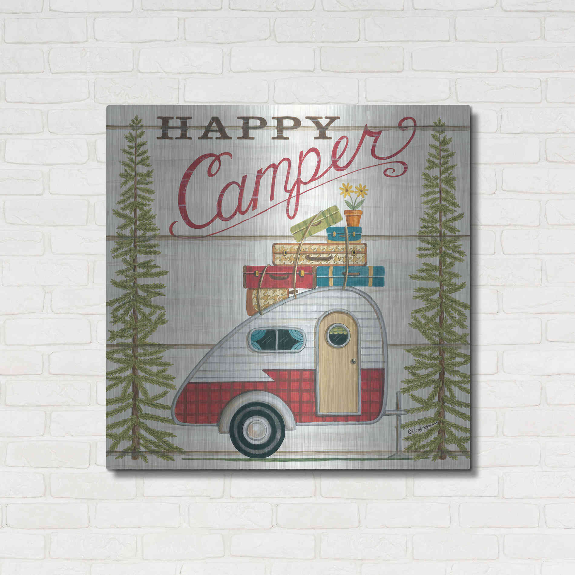 Luxe Metal Art 'Happy Camper' by Deb Strain, Metal Wall Art,36x36