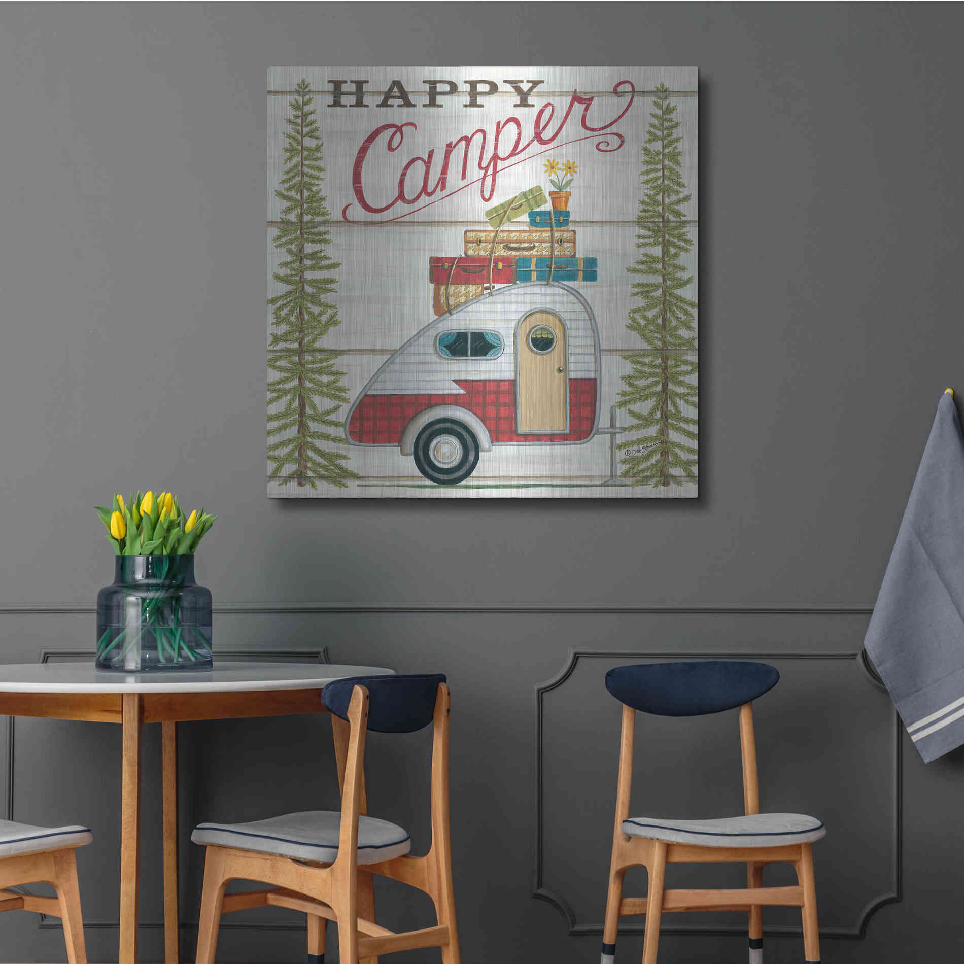 Luxe Metal Art 'Happy Camper' by Deb Strain, Metal Wall Art,36x36