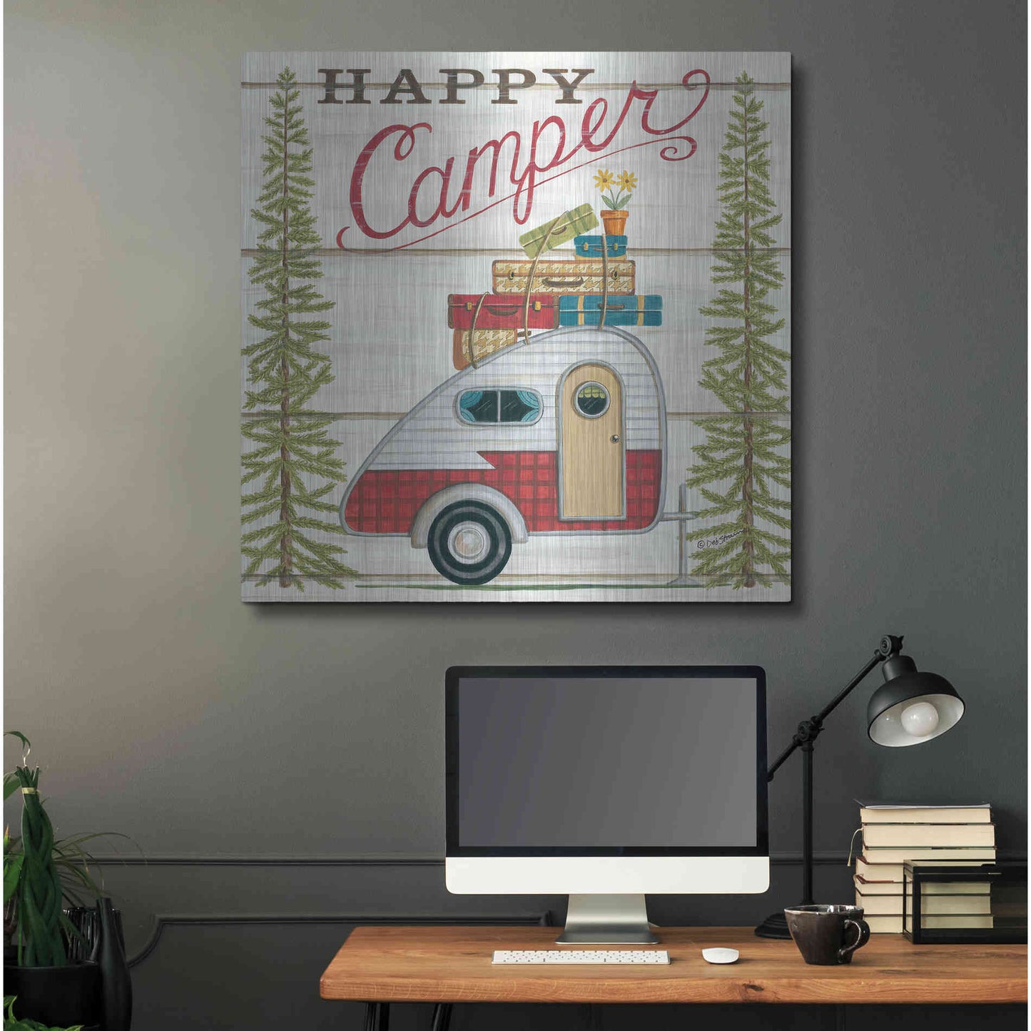 Luxe Metal Art 'Happy Camper' by Deb Strain, Metal Wall Art,36x36