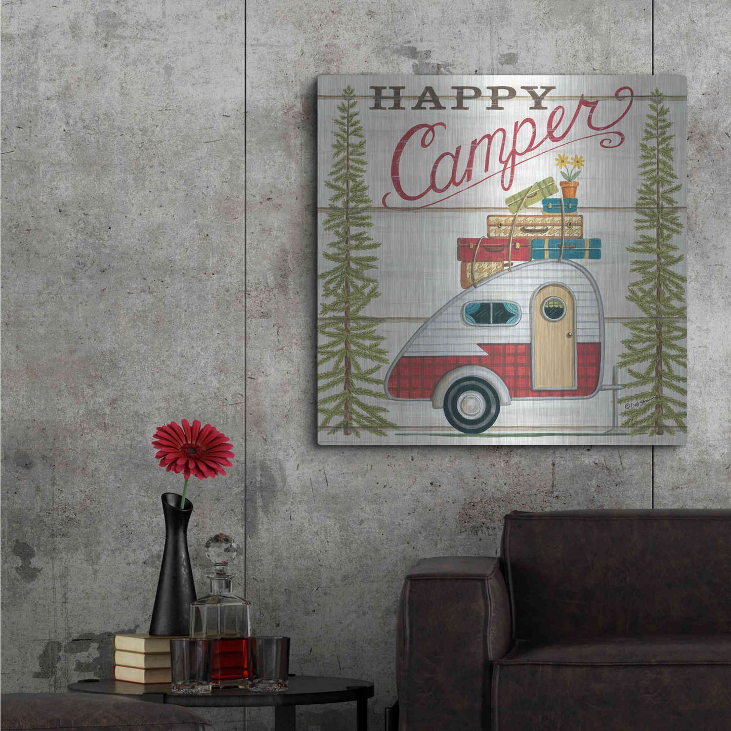 Luxe Metal Art 'Happy Camper' by Deb Strain, Metal Wall Art,36x36