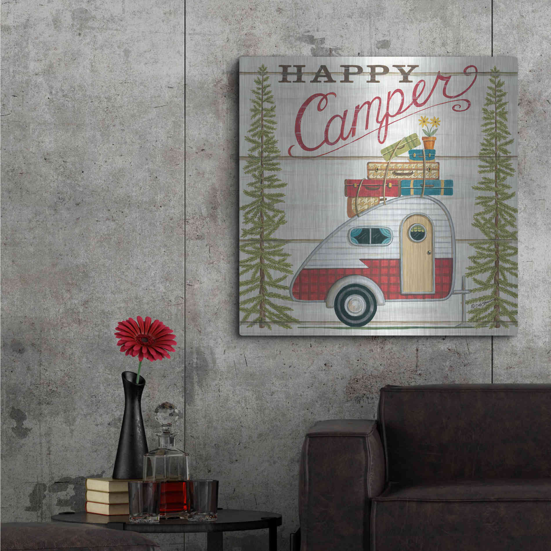 Luxe Metal Art 'Happy Camper' by Deb Strain, Metal Wall Art,36x36