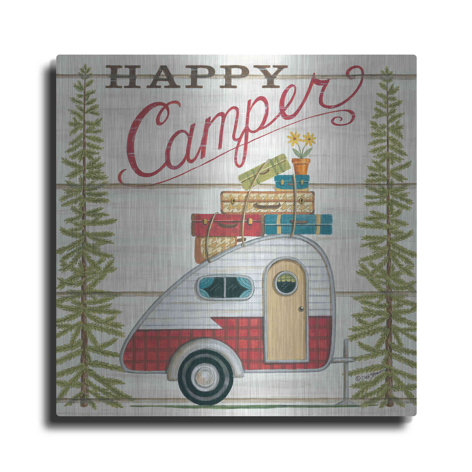 Luxe Metal Art 'Happy Camper' by Deb Strain, Metal Wall Art