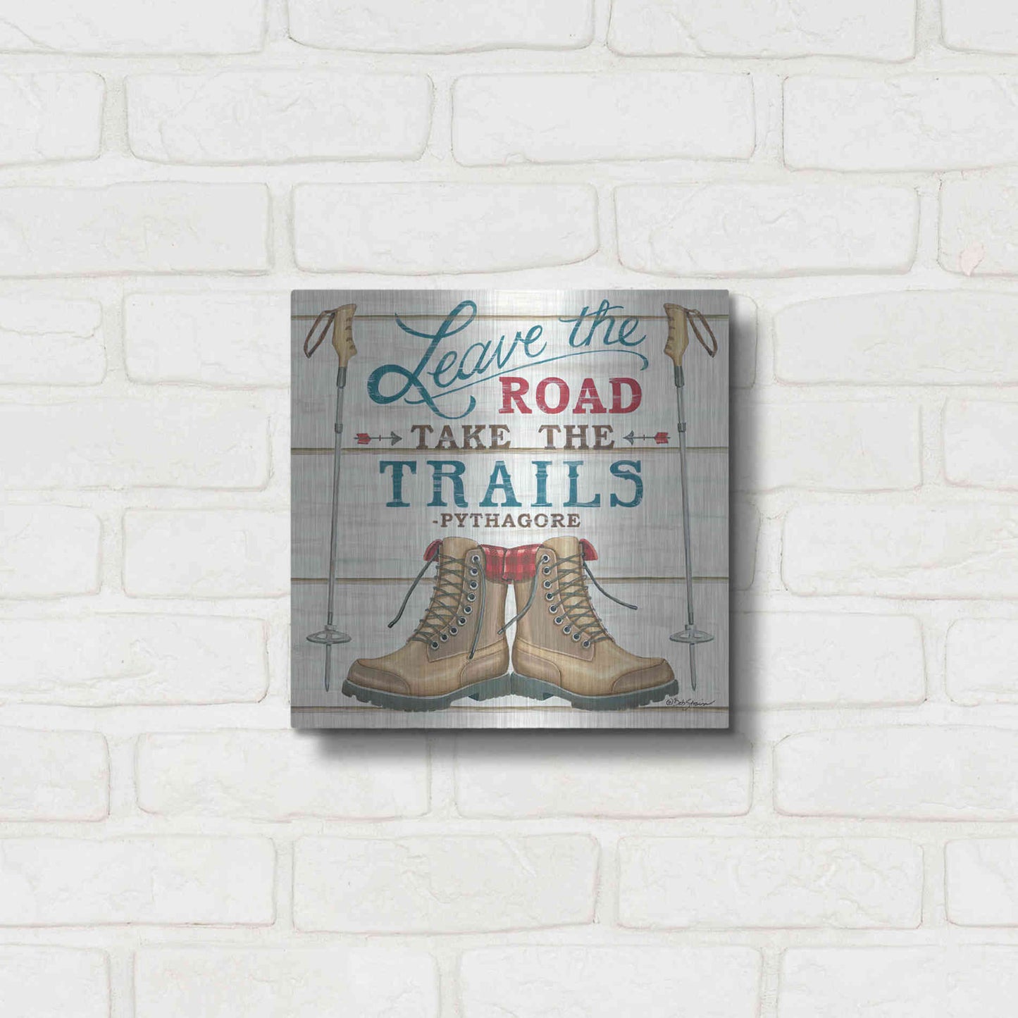 Luxe Metal Art 'Leave the Road' by Deb Strain, Metal Wall Art,12x12