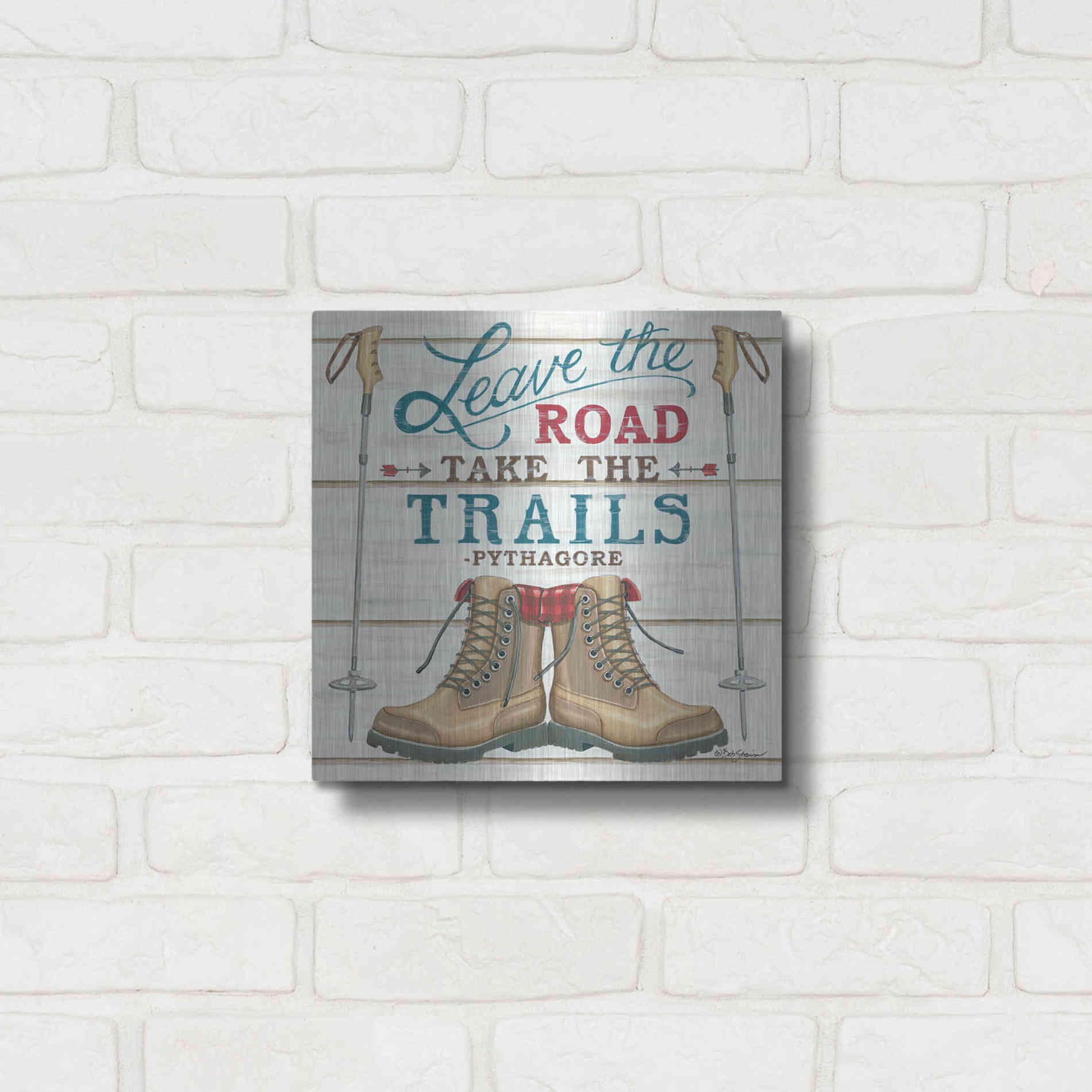 Luxe Metal Art 'Leave the Road' by Deb Strain, Metal Wall Art,12x12