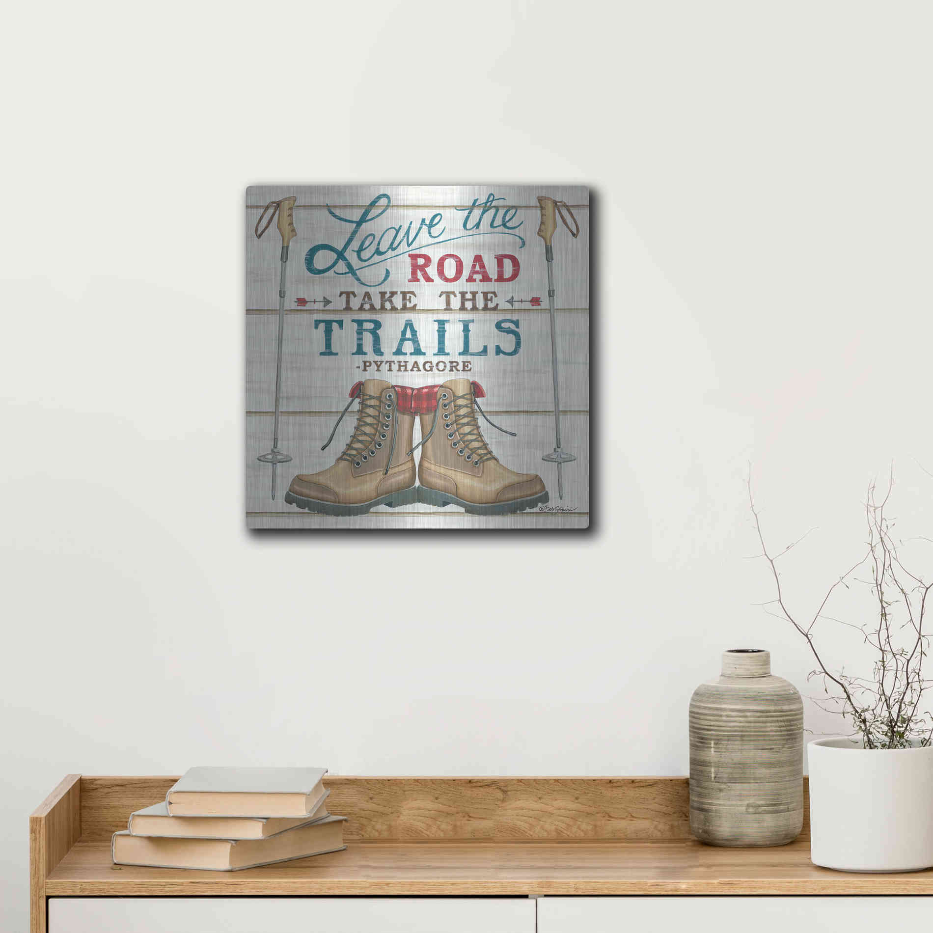 Luxe Metal Art 'Leave the Road' by Deb Strain, Metal Wall Art,12x12