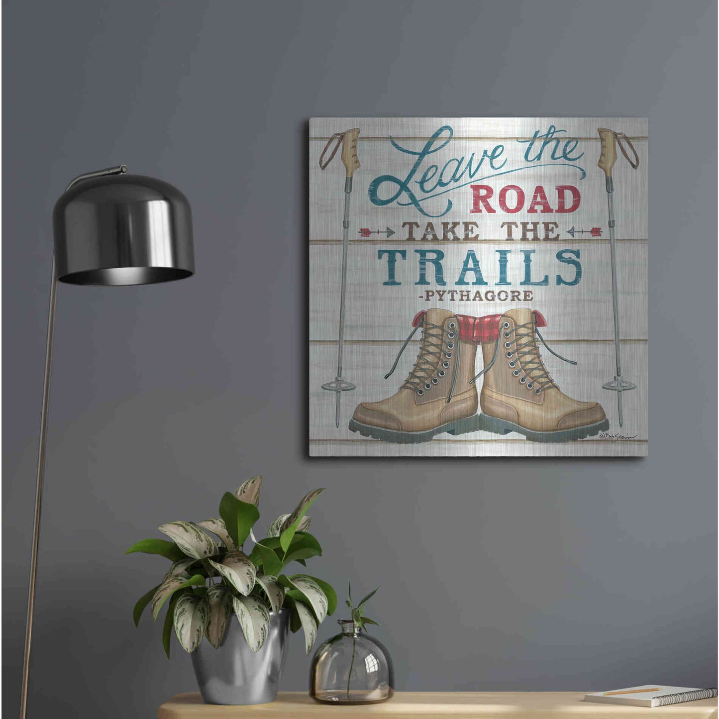 Luxe Metal Art 'Leave the Road' by Deb Strain, Metal Wall Art,24x24