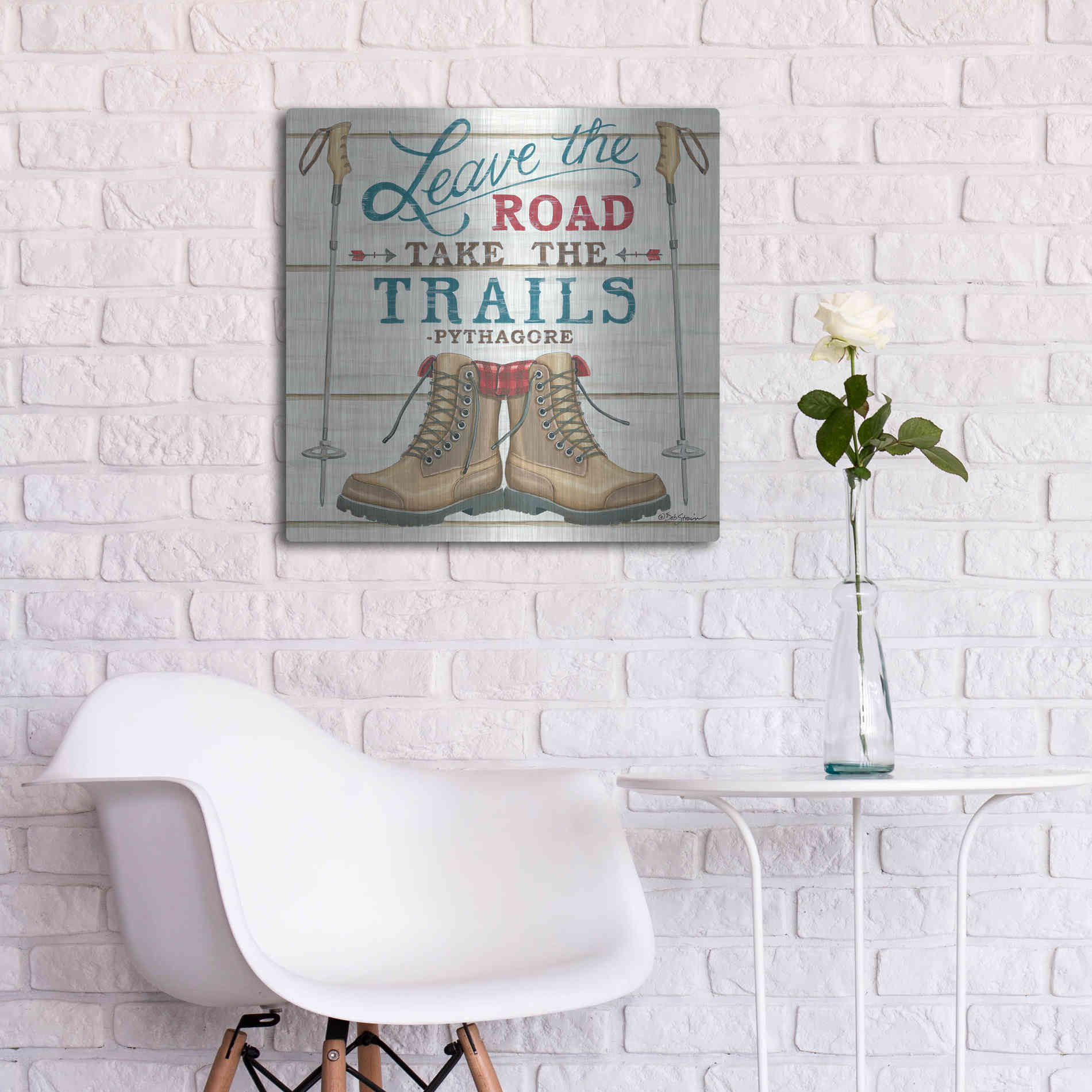 Luxe Metal Art 'Leave the Road' by Deb Strain, Metal Wall Art,24x24