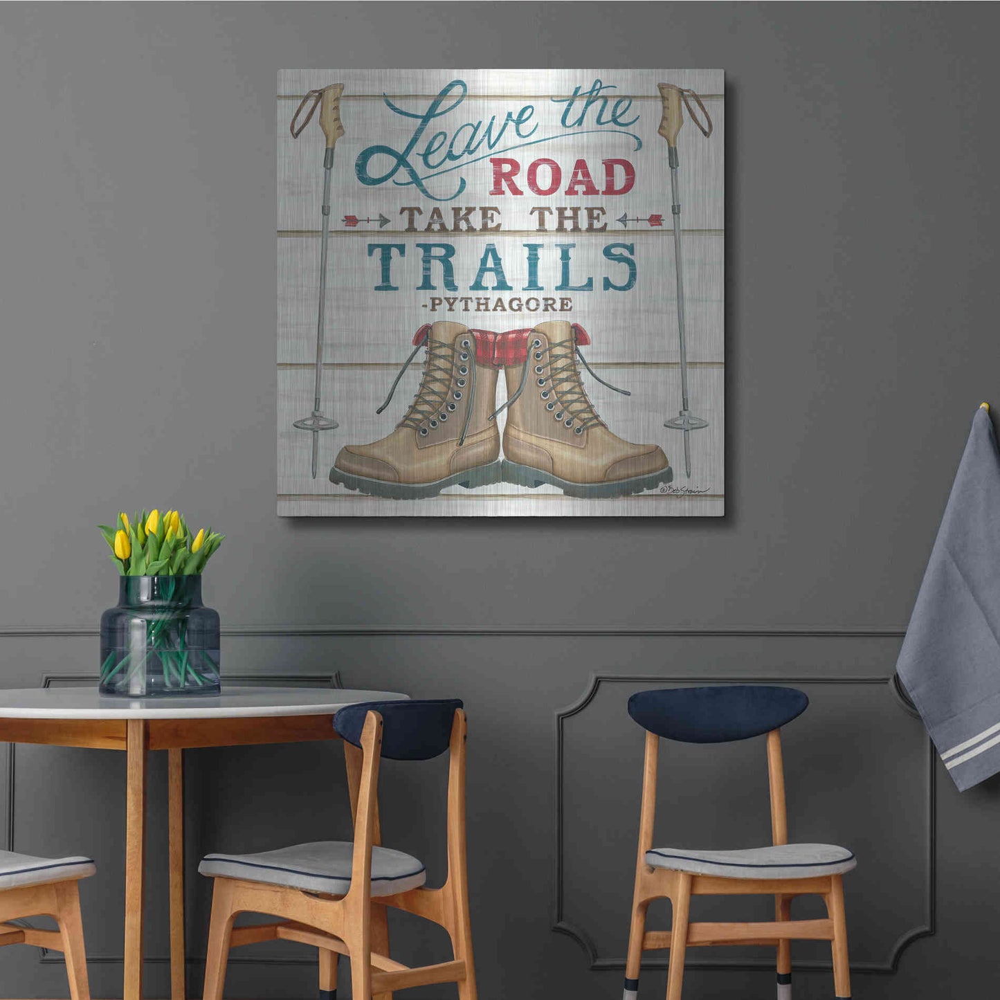 Luxe Metal Art 'Leave the Road' by Deb Strain, Metal Wall Art,36x36