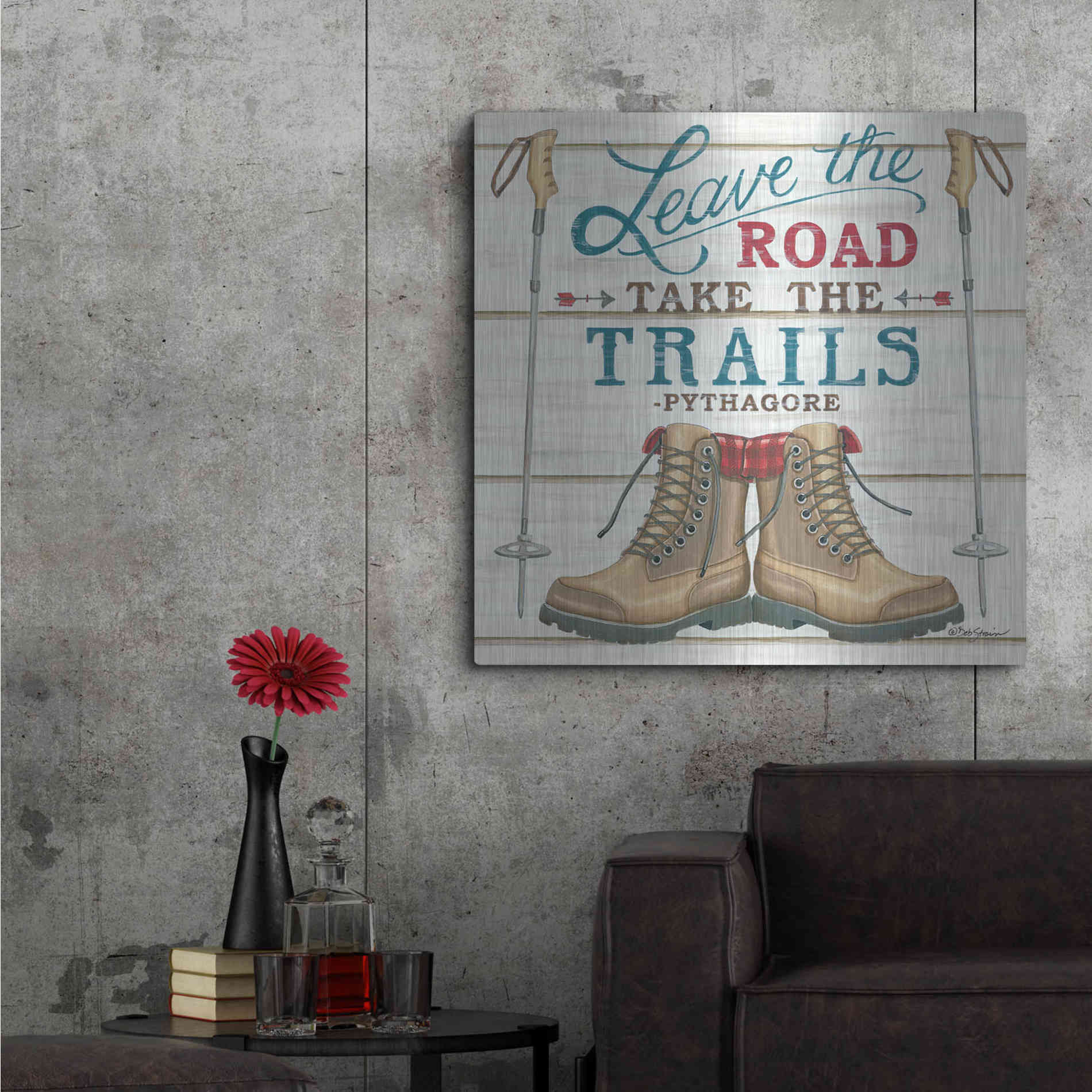 Luxe Metal Art 'Leave the Road' by Deb Strain, Metal Wall Art,36x36