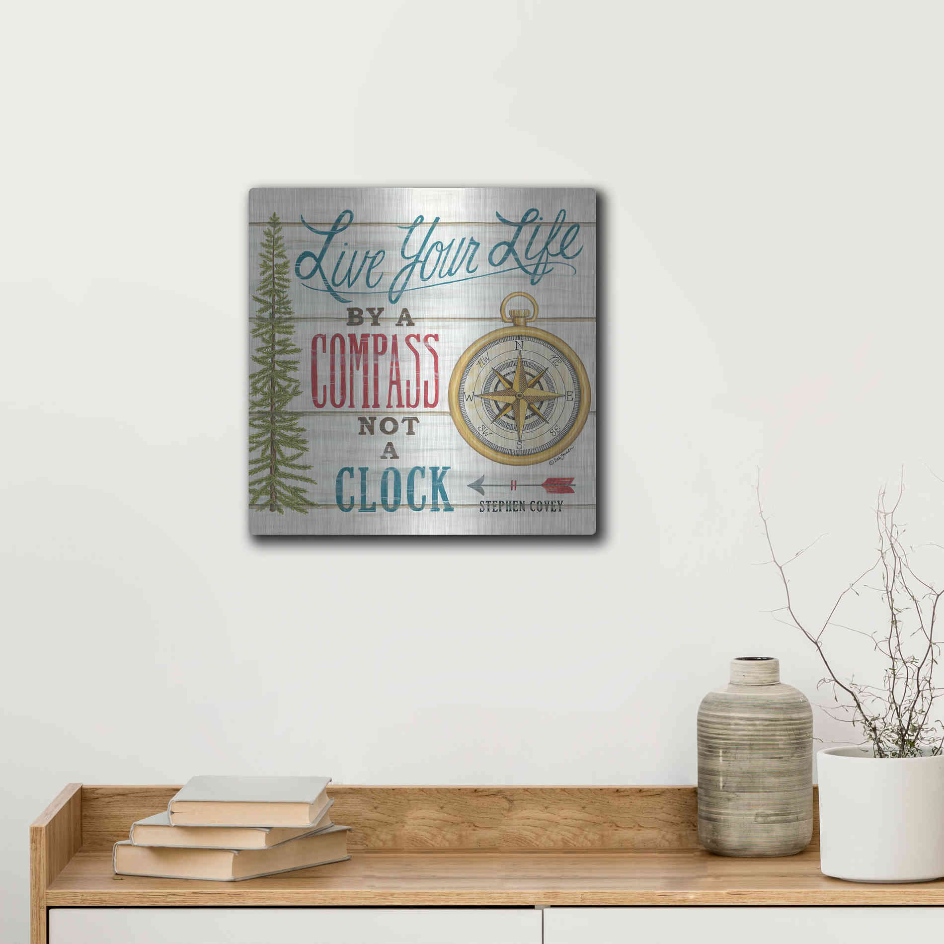 Luxe Metal Art 'Compass Not a Clock' by Deb Strain, Metal Wall Art,12x12