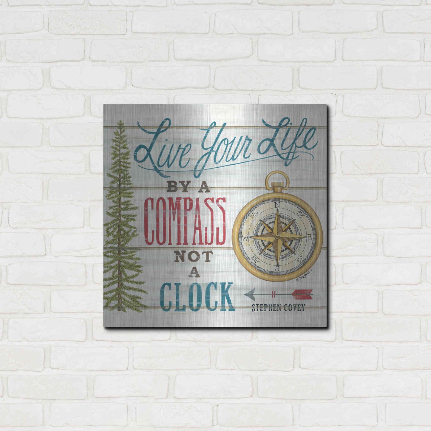 Luxe Metal Art 'Compass Not a Clock' by Deb Strain, Metal Wall Art,24x24