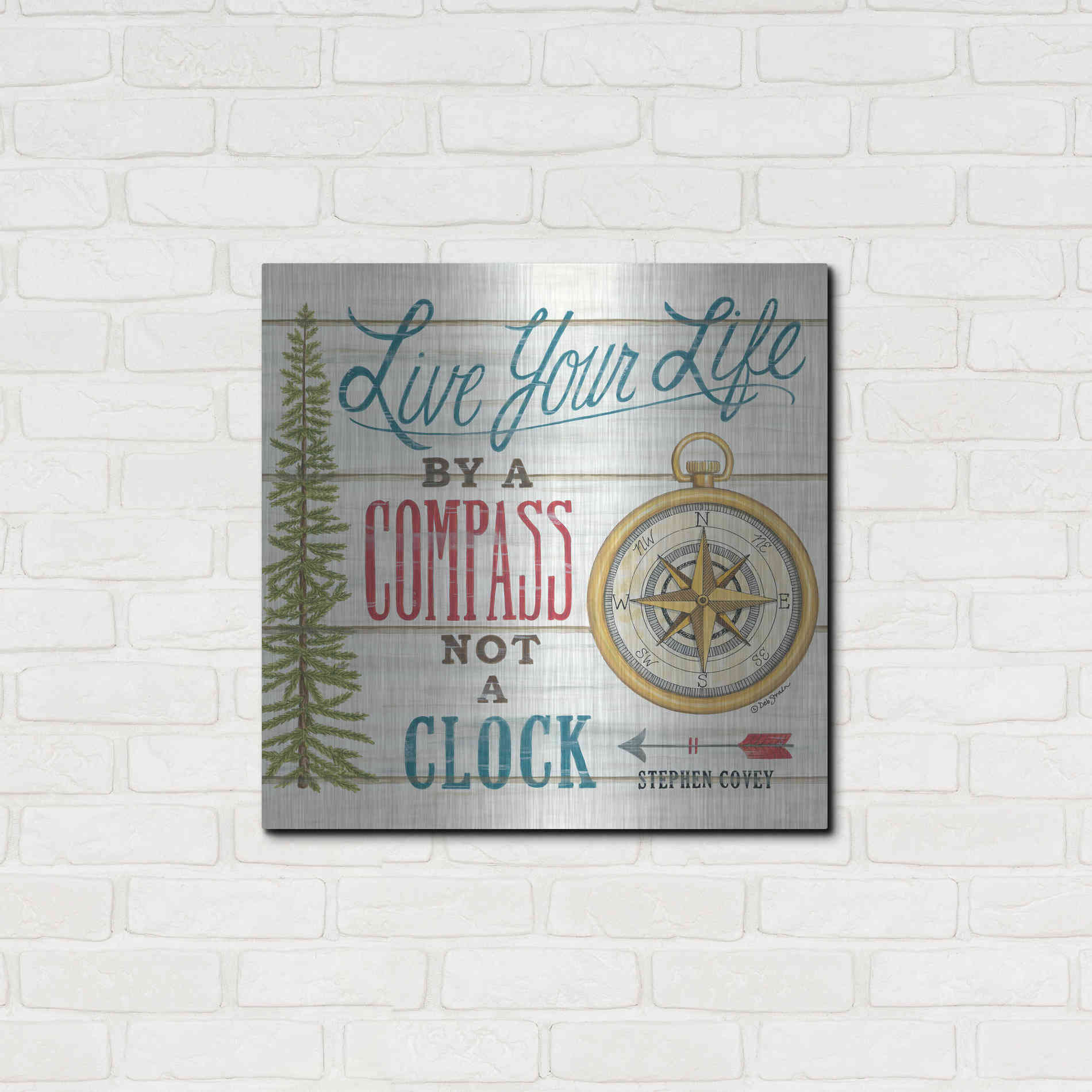 Luxe Metal Art 'Compass Not a Clock' by Deb Strain, Metal Wall Art,24x24