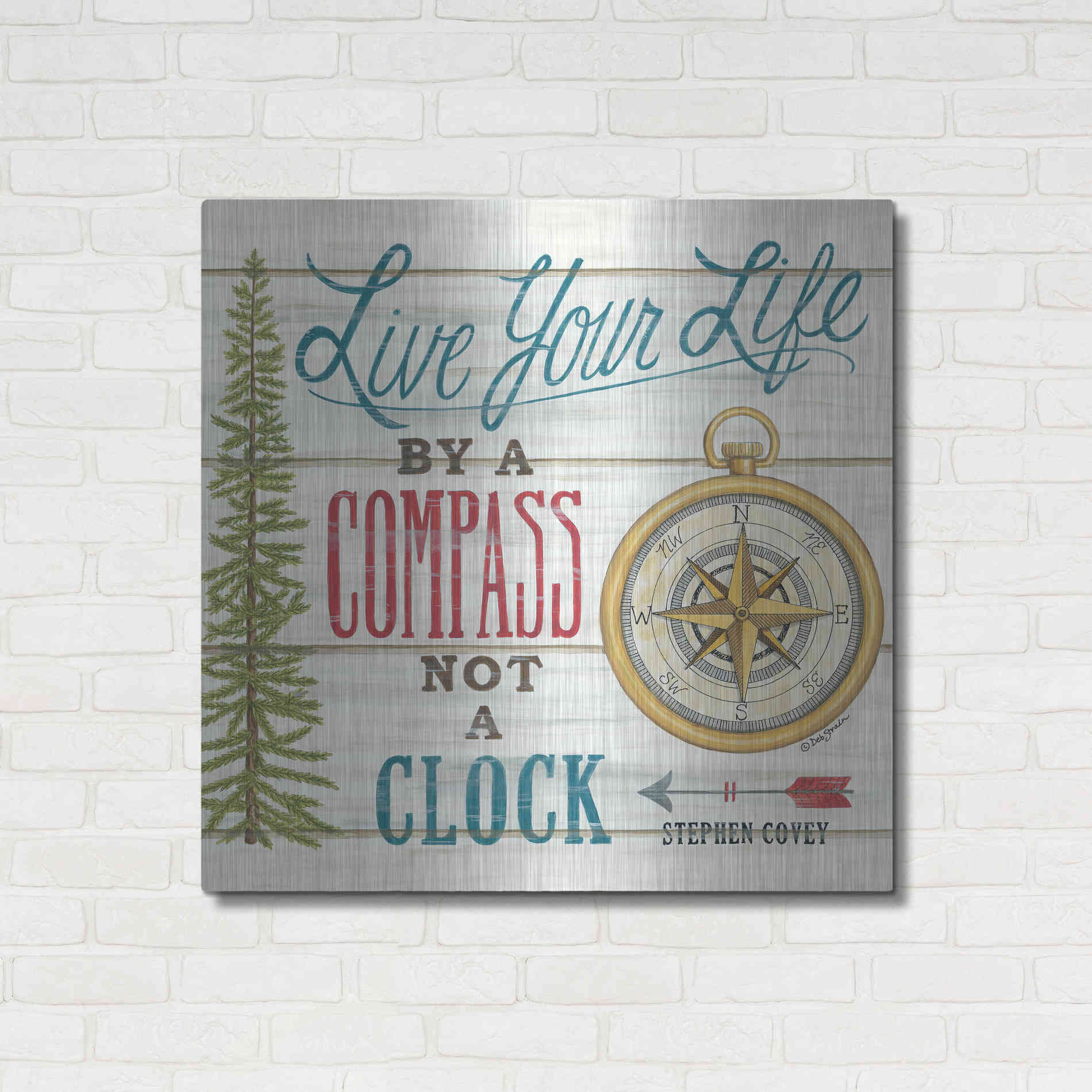 Luxe Metal Art 'Compass Not a Clock' by Deb Strain, Metal Wall Art,36x36