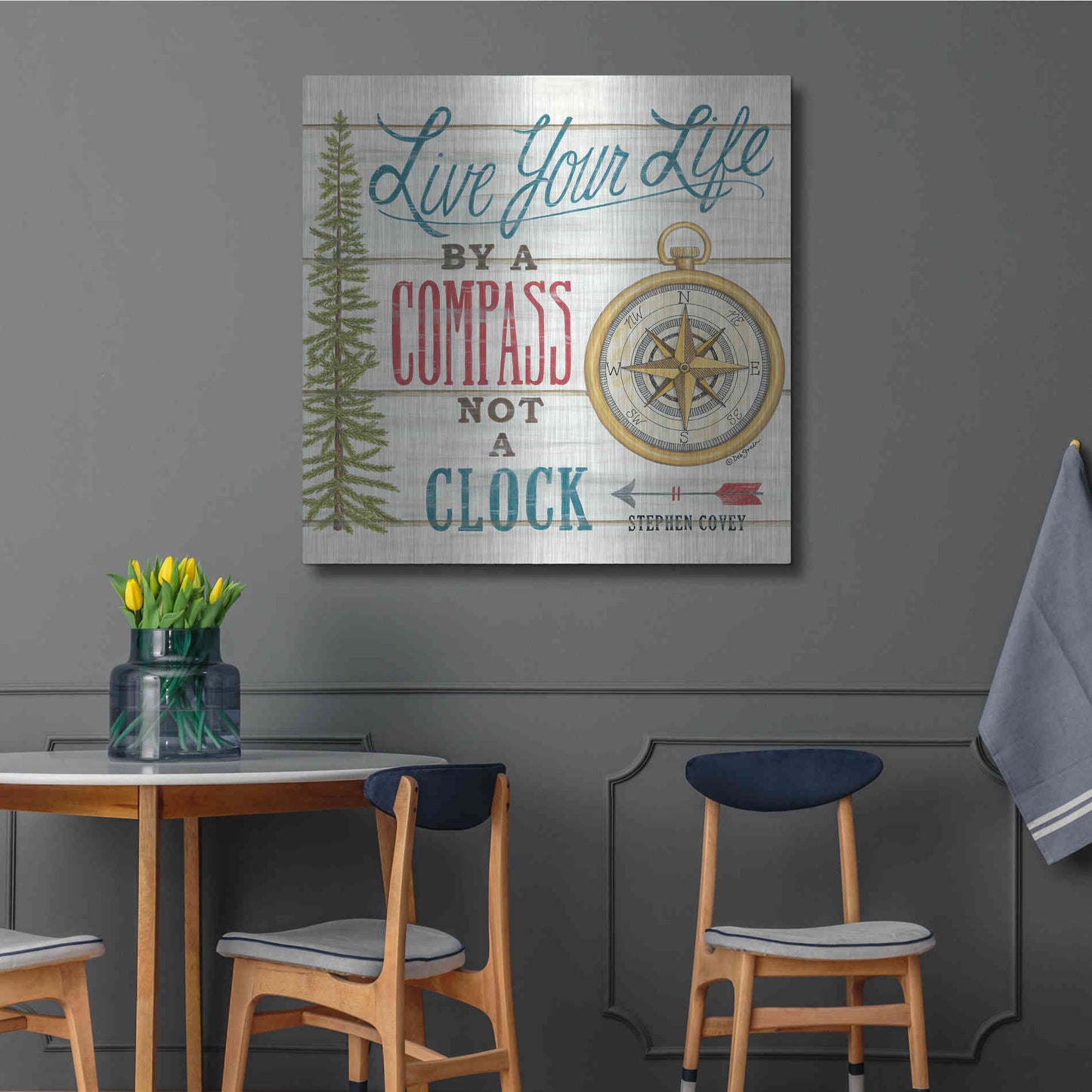 Luxe Metal Art 'Compass Not a Clock' by Deb Strain, Metal Wall Art,36x36