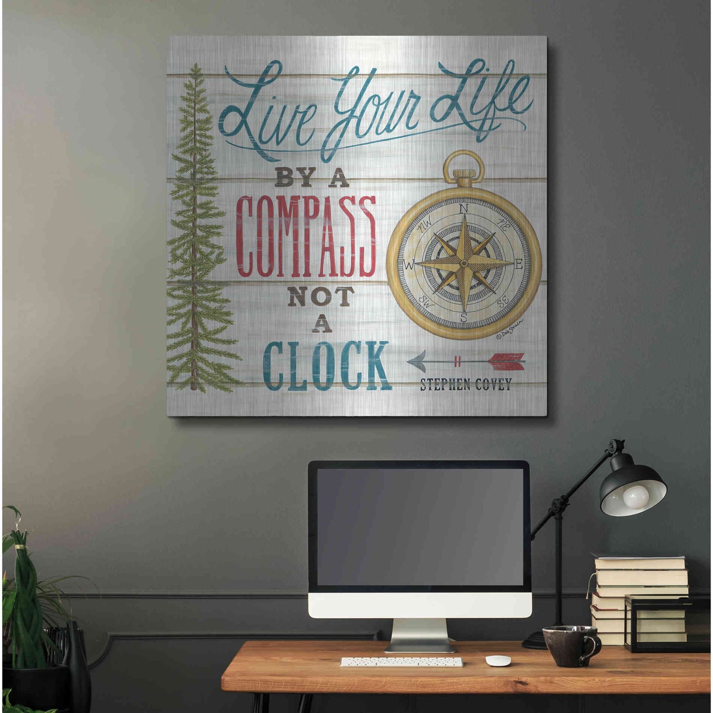 Luxe Metal Art 'Compass Not a Clock' by Deb Strain, Metal Wall Art,36x36