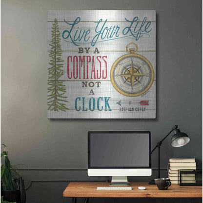 Luxe Metal Art 'Compass Not a Clock' by Deb Strain, Metal Wall Art,36x36