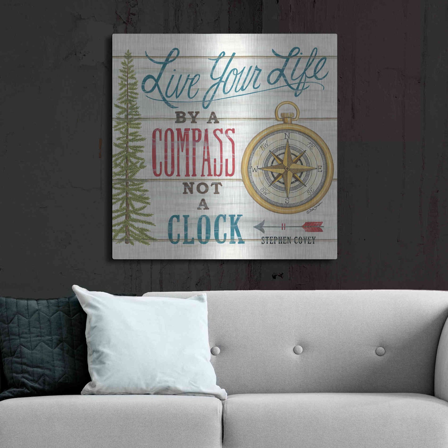 Luxe Metal Art 'Compass Not a Clock' by Deb Strain, Metal Wall Art,36x36