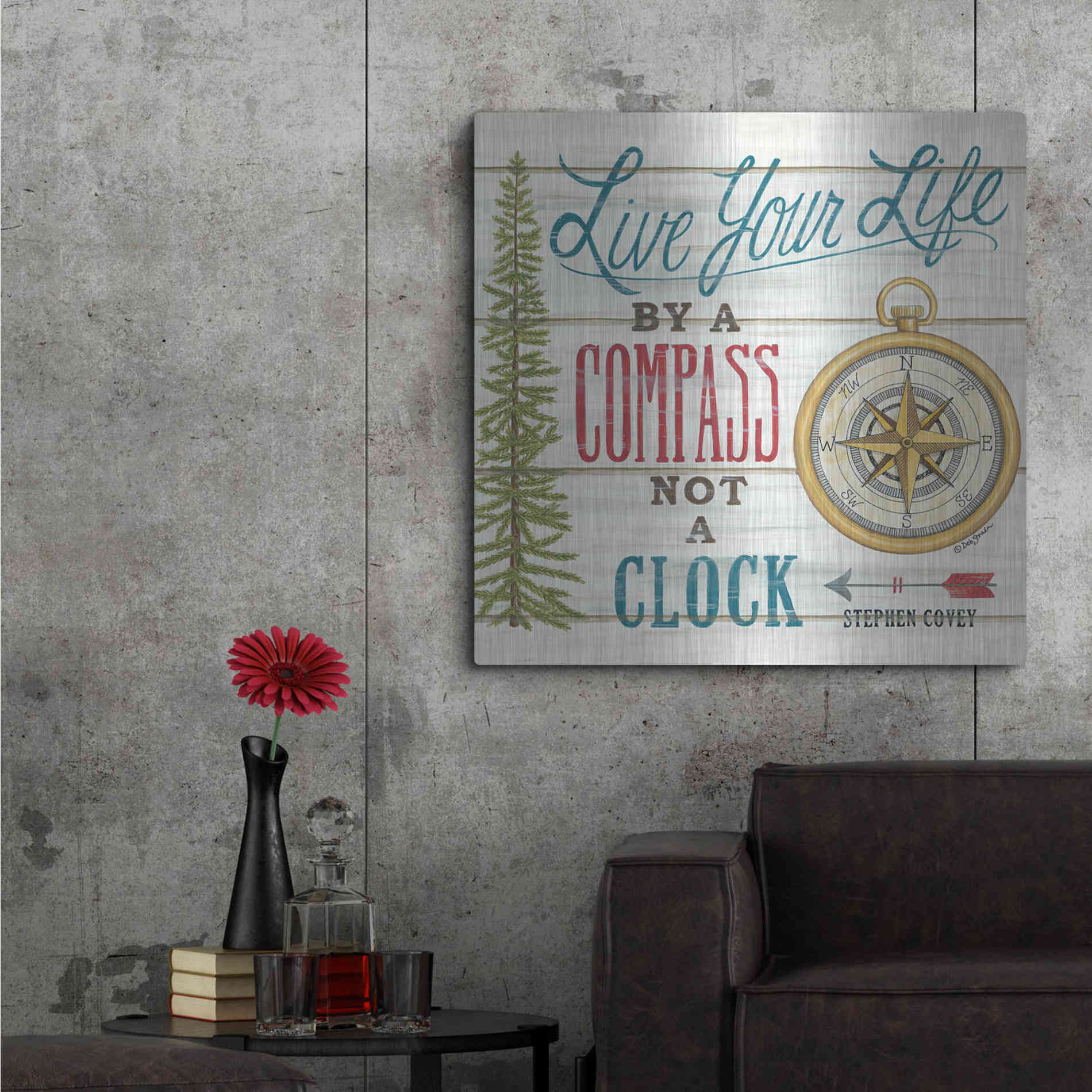 Luxe Metal Art 'Compass Not a Clock' by Deb Strain, Metal Wall Art,36x36