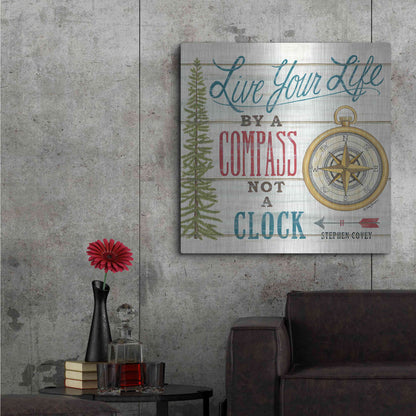 Luxe Metal Art 'Compass Not a Clock' by Deb Strain, Metal Wall Art,36x36