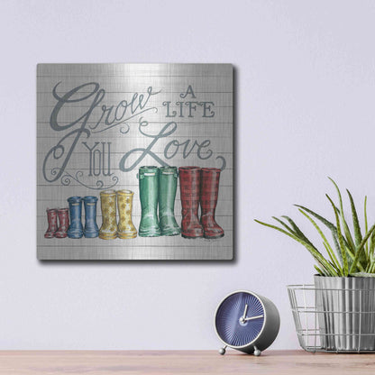 Luxe Metal Art 'Grow a Life You Love Boots' by Deb Strain, Metal Wall Art,12x12