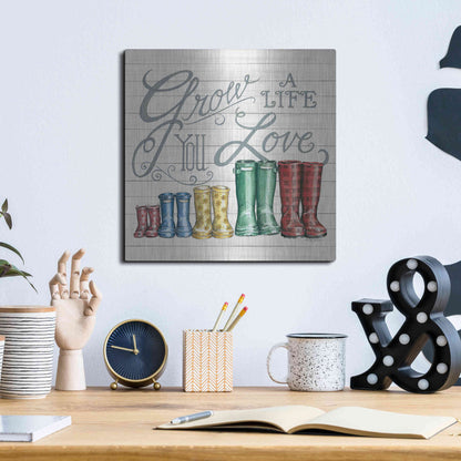 Luxe Metal Art 'Grow a Life You Love Boots' by Deb Strain, Metal Wall Art,12x12