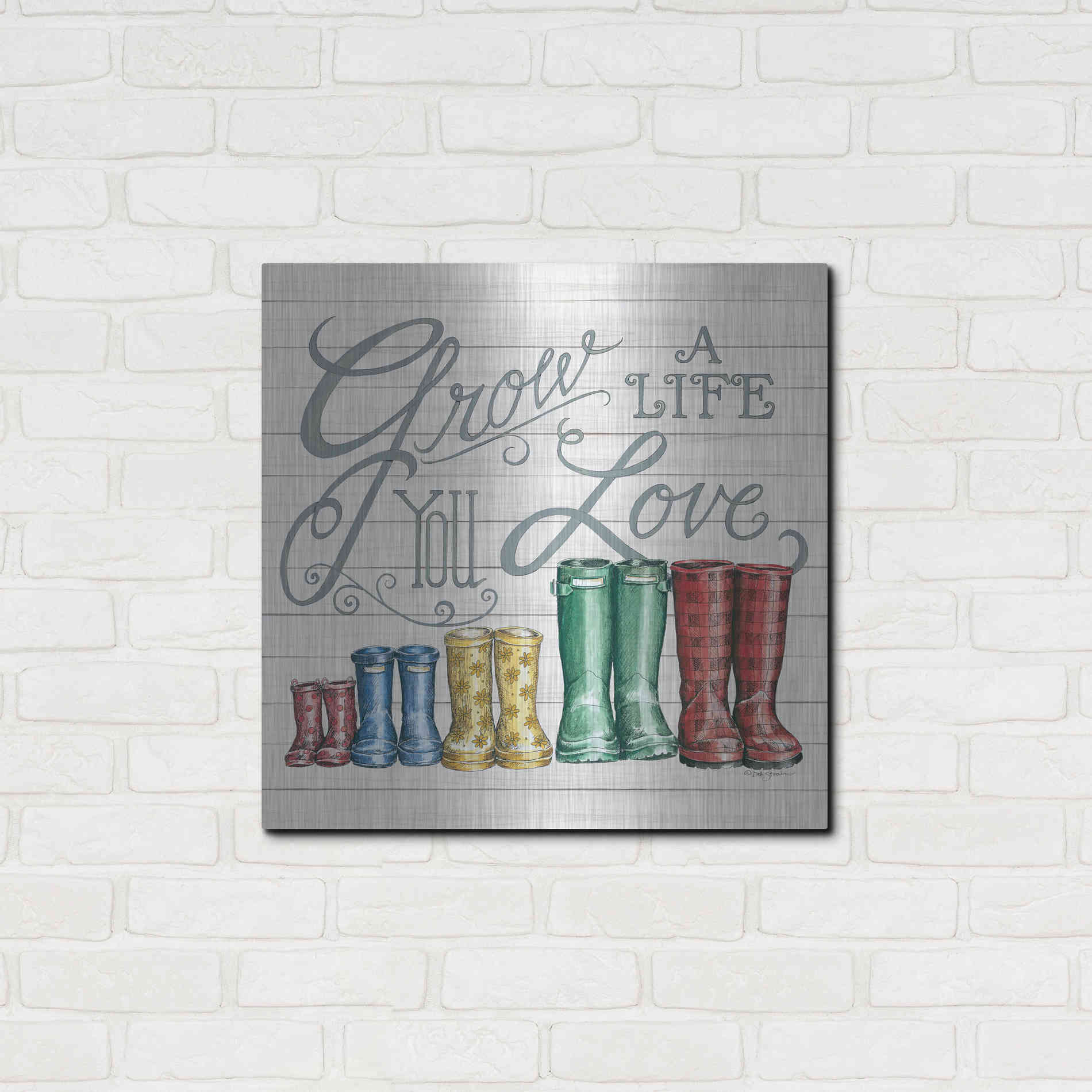 Luxe Metal Art 'Grow a Life You Love Boots' by Deb Strain, Metal Wall Art,24x24