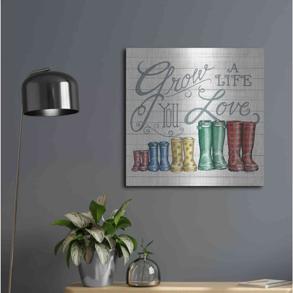 Luxe Metal Art 'Grow a Life You Love Boots' by Deb Strain, Metal Wall Art,24x24