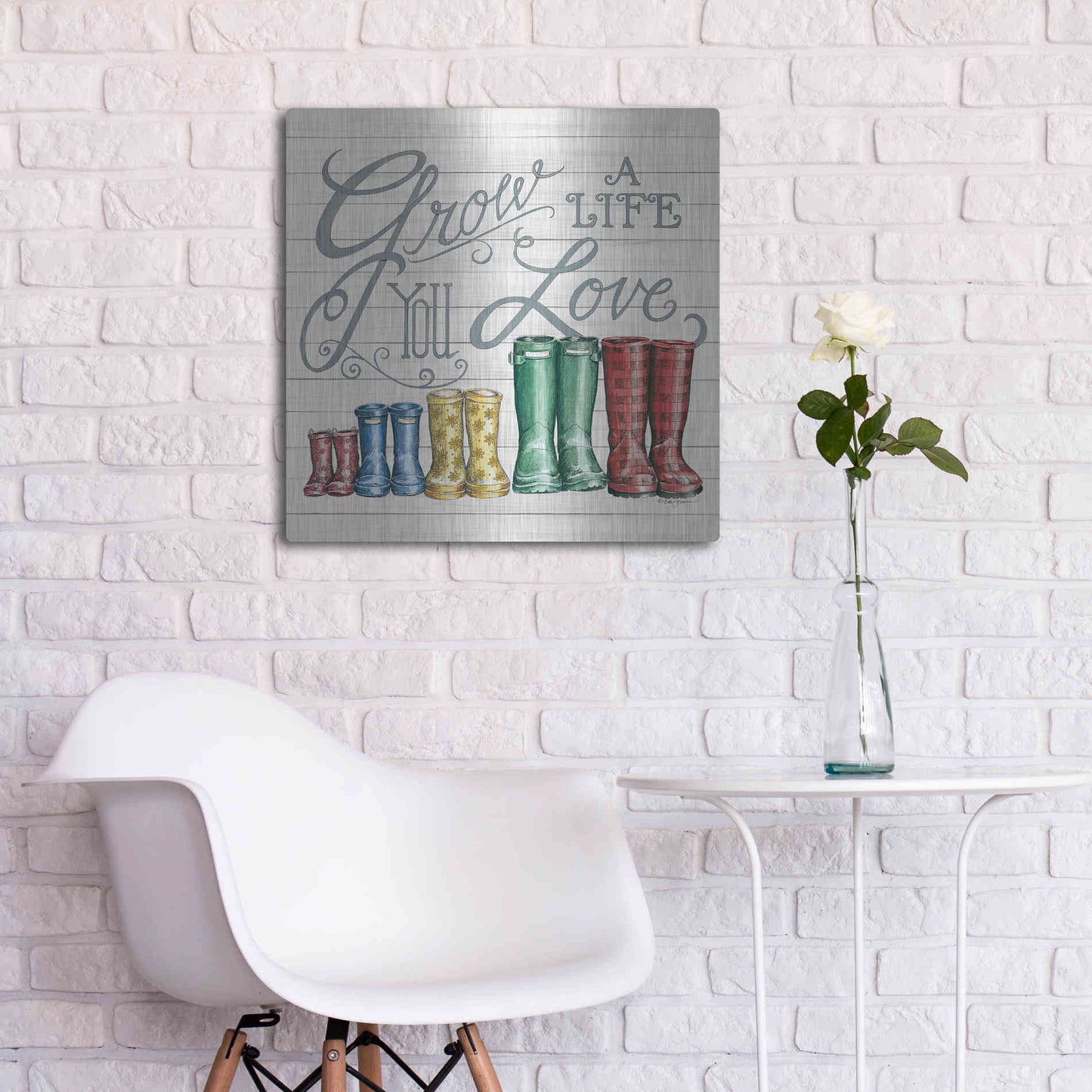 Luxe Metal Art 'Grow a Life You Love Boots' by Deb Strain, Metal Wall Art,24x24