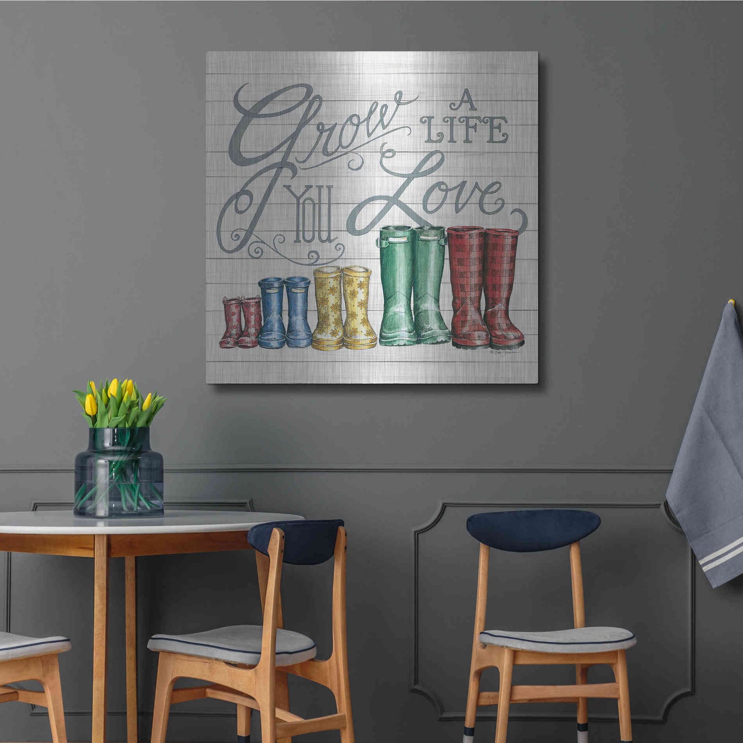 Luxe Metal Art 'Grow a Life You Love Boots' by Deb Strain, Metal Wall Art,36x36