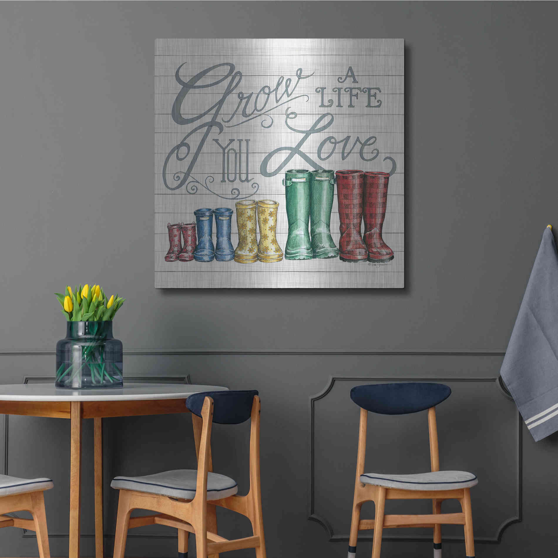 Luxe Metal Art 'Grow a Life You Love Boots' by Deb Strain, Metal Wall Art,36x36