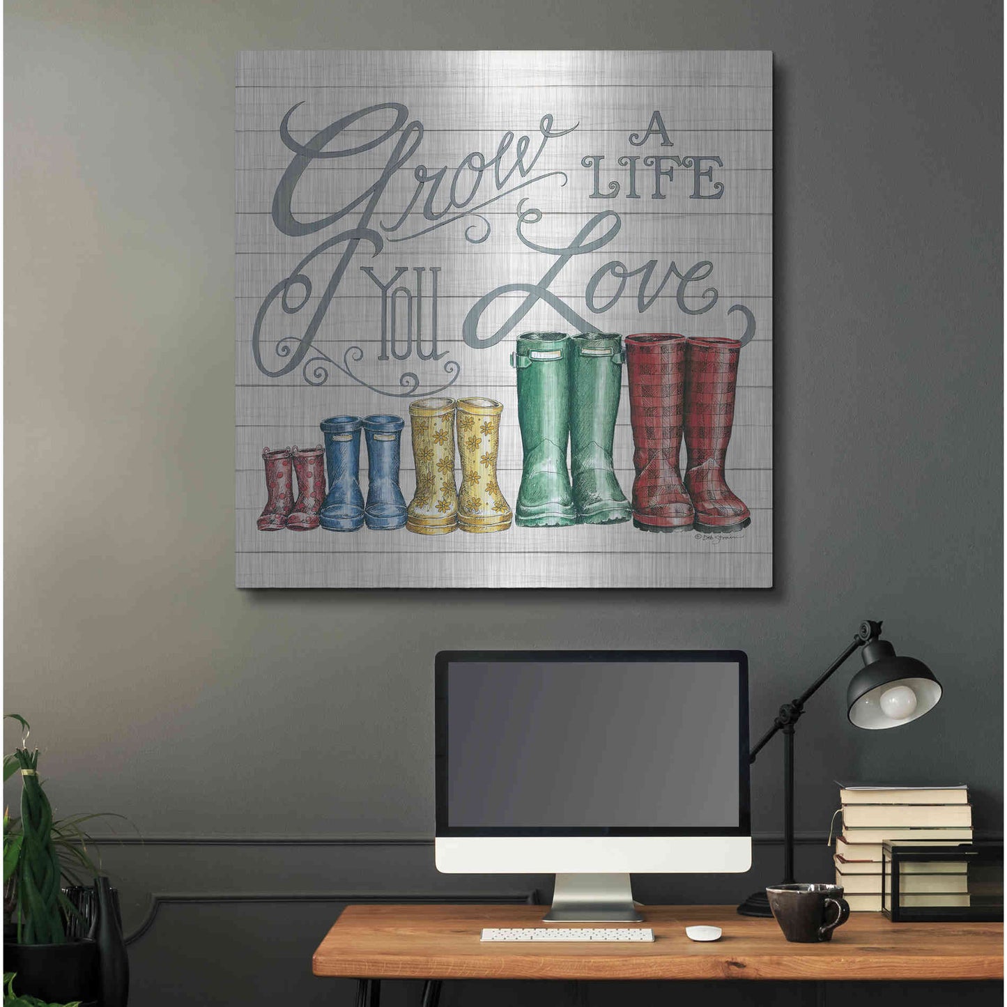 Luxe Metal Art 'Grow a Life You Love Boots' by Deb Strain, Metal Wall Art,36x36